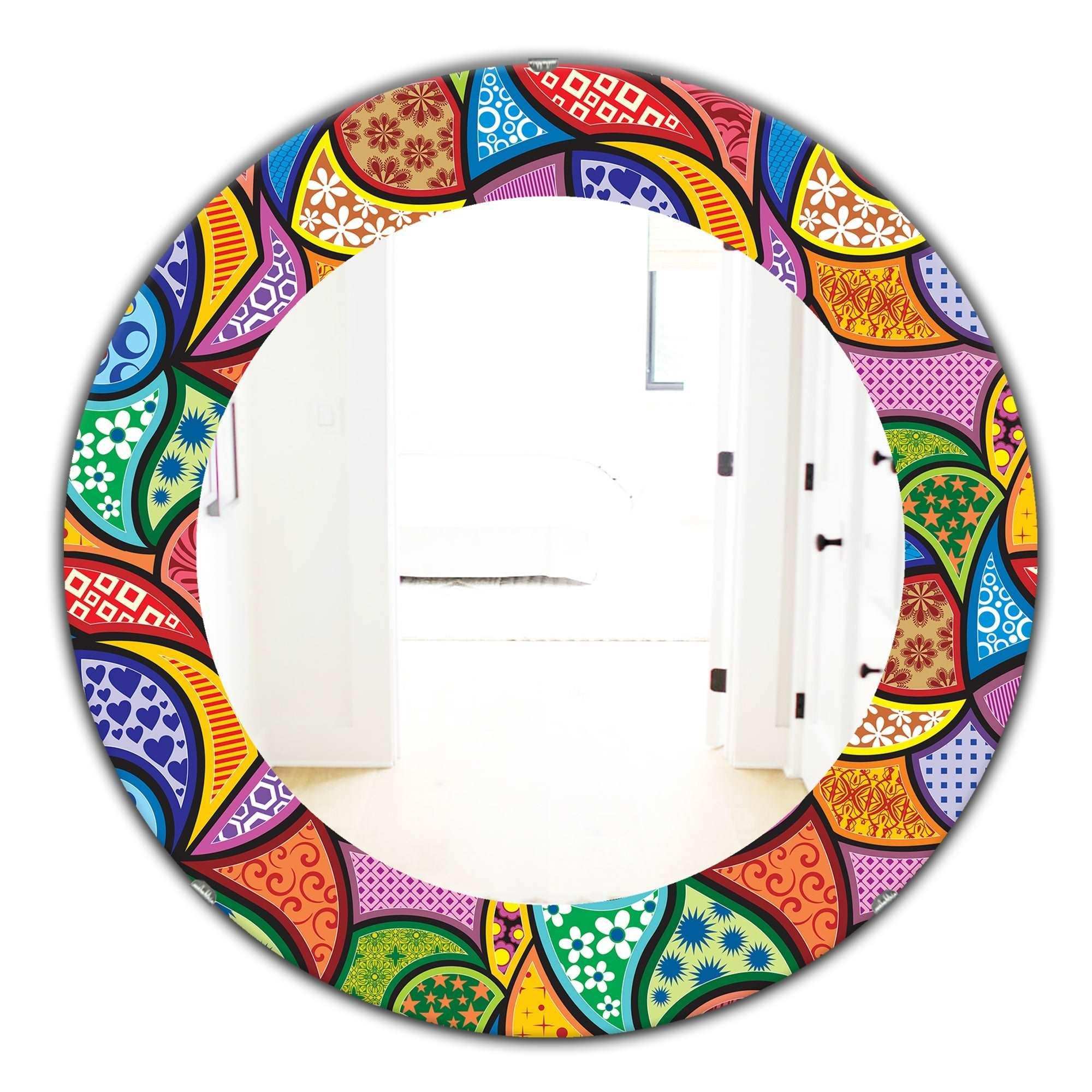 Abstract Colorful Pattern' Bohemian & Eclectic Mirror - Oval or Round Wall Mirror