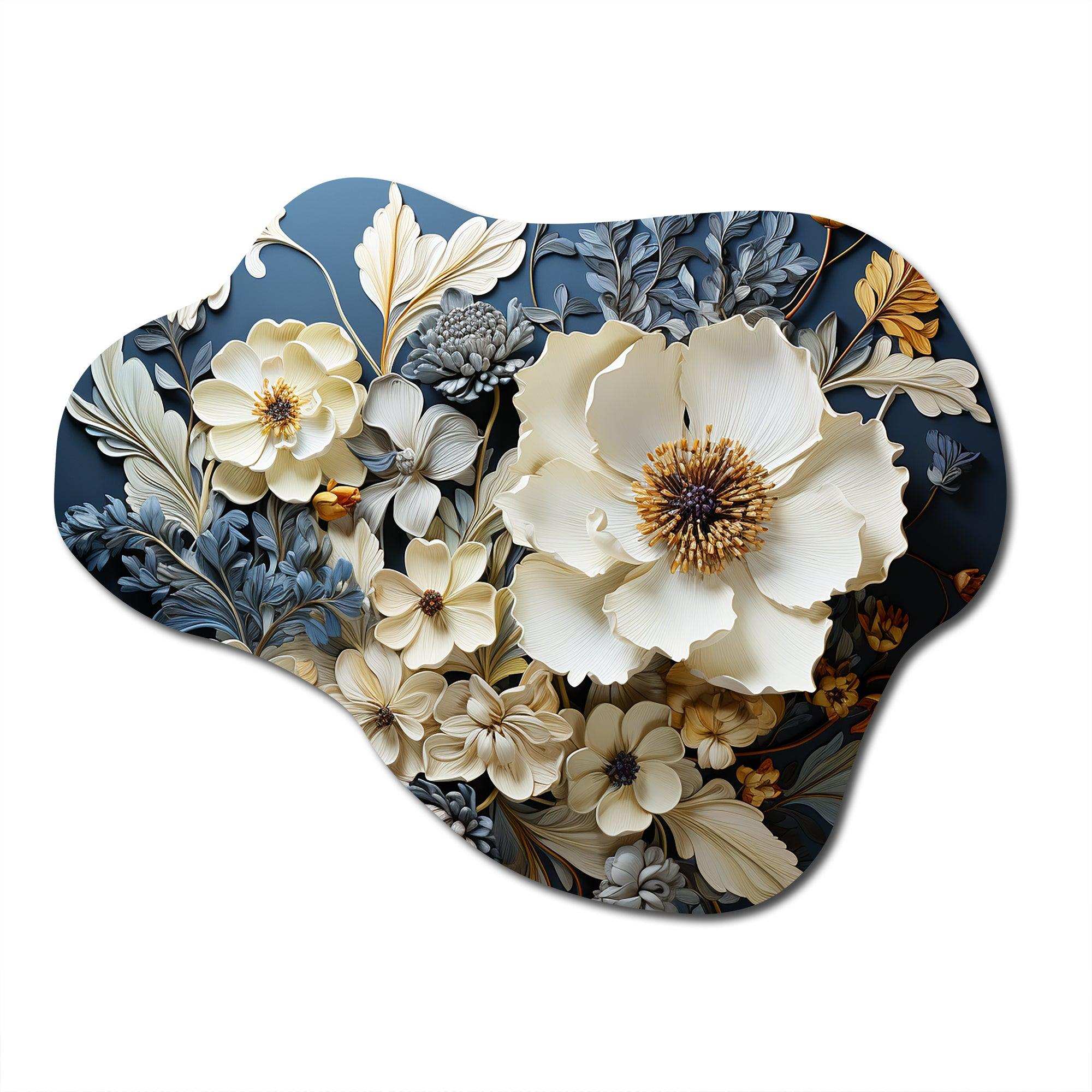 White Blue Wildflowers Natures Tapestry I - Asymmetric Metal Wall Art