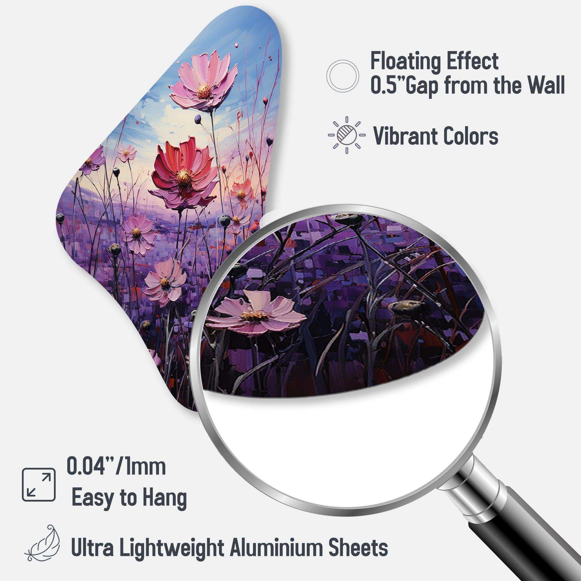 Zinnias Violet Serenade II - Asymmetric Metal Wall Art