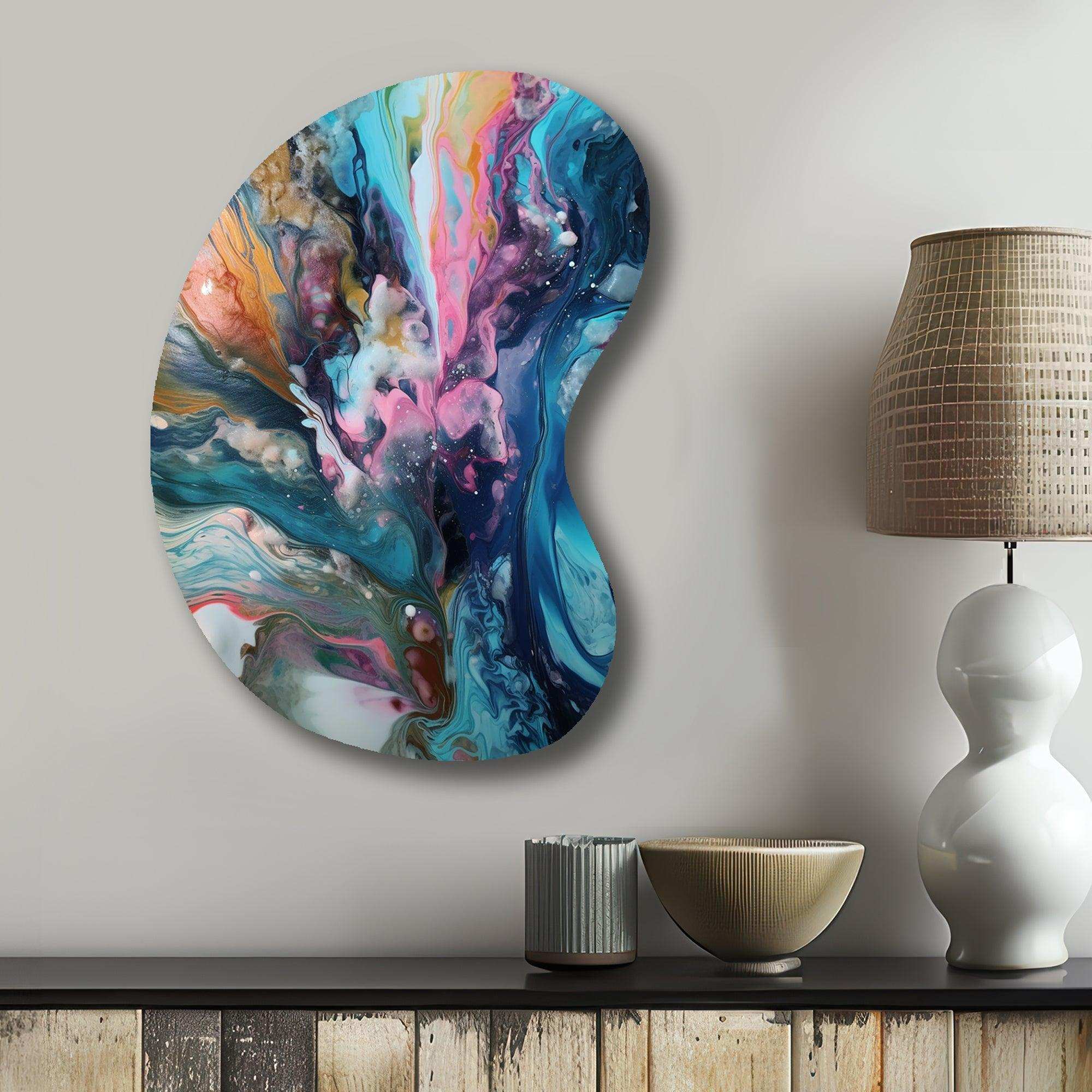Teal Pink Aqua Symphony - Asymmetric Metal Wall Art