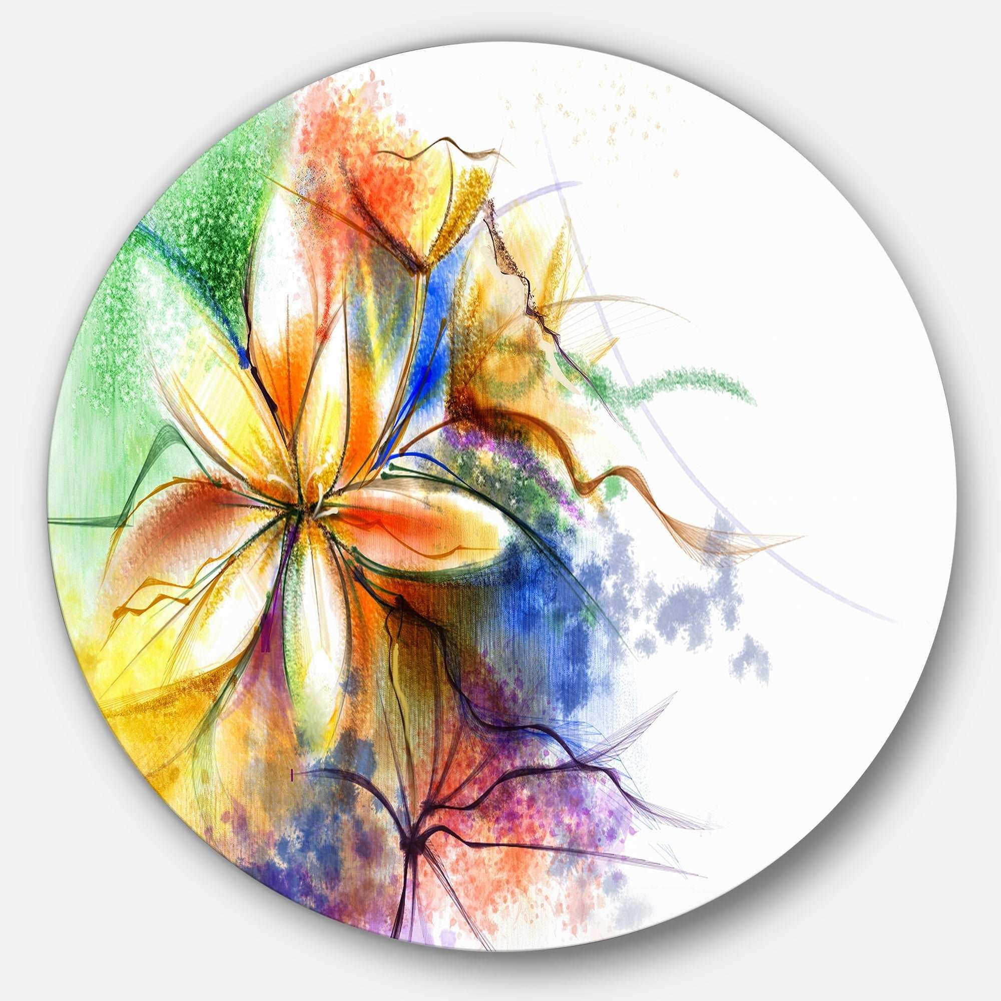 Abstract Multi color Flower Fusion Large Flower Metal Circle Wall Art