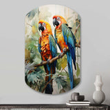 Two Parrots On Branch I - Asymmetric Metal Wall Art
