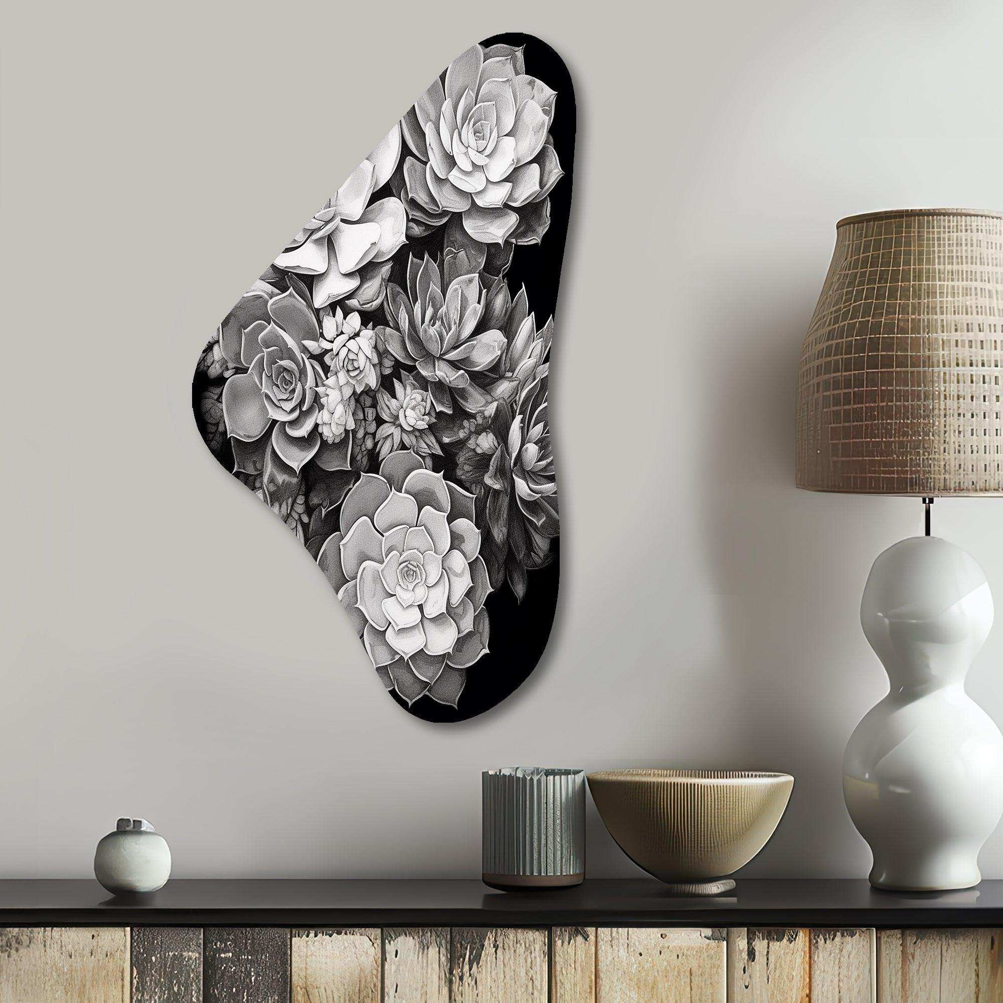 Grey Black Succulent Resilience - Asymmetric Metal Wall Art