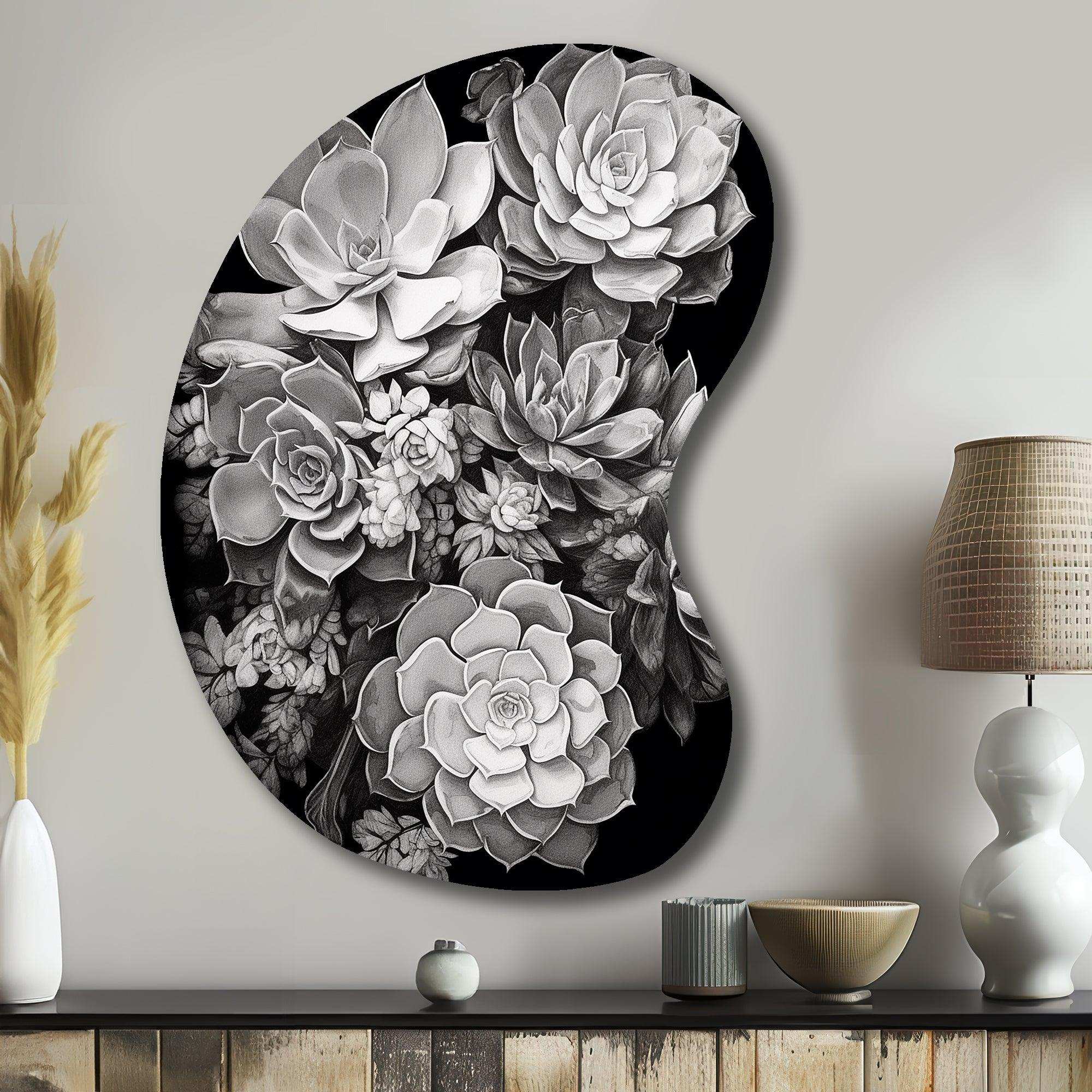 Grey Black Succulent Resilience - Asymmetric Metal Wall Art