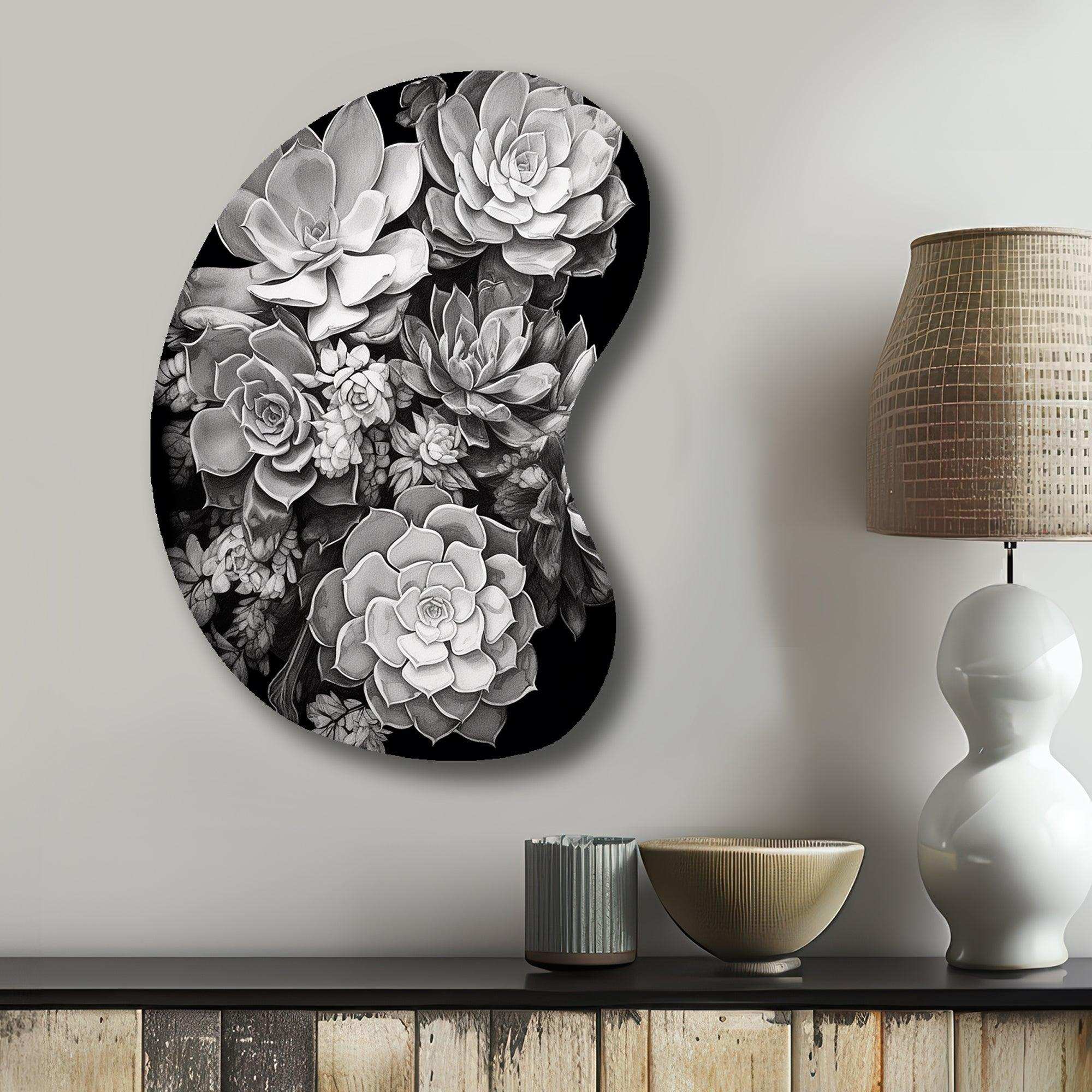 Grey Black Succulent Resilience - Asymmetric Metal Wall Art