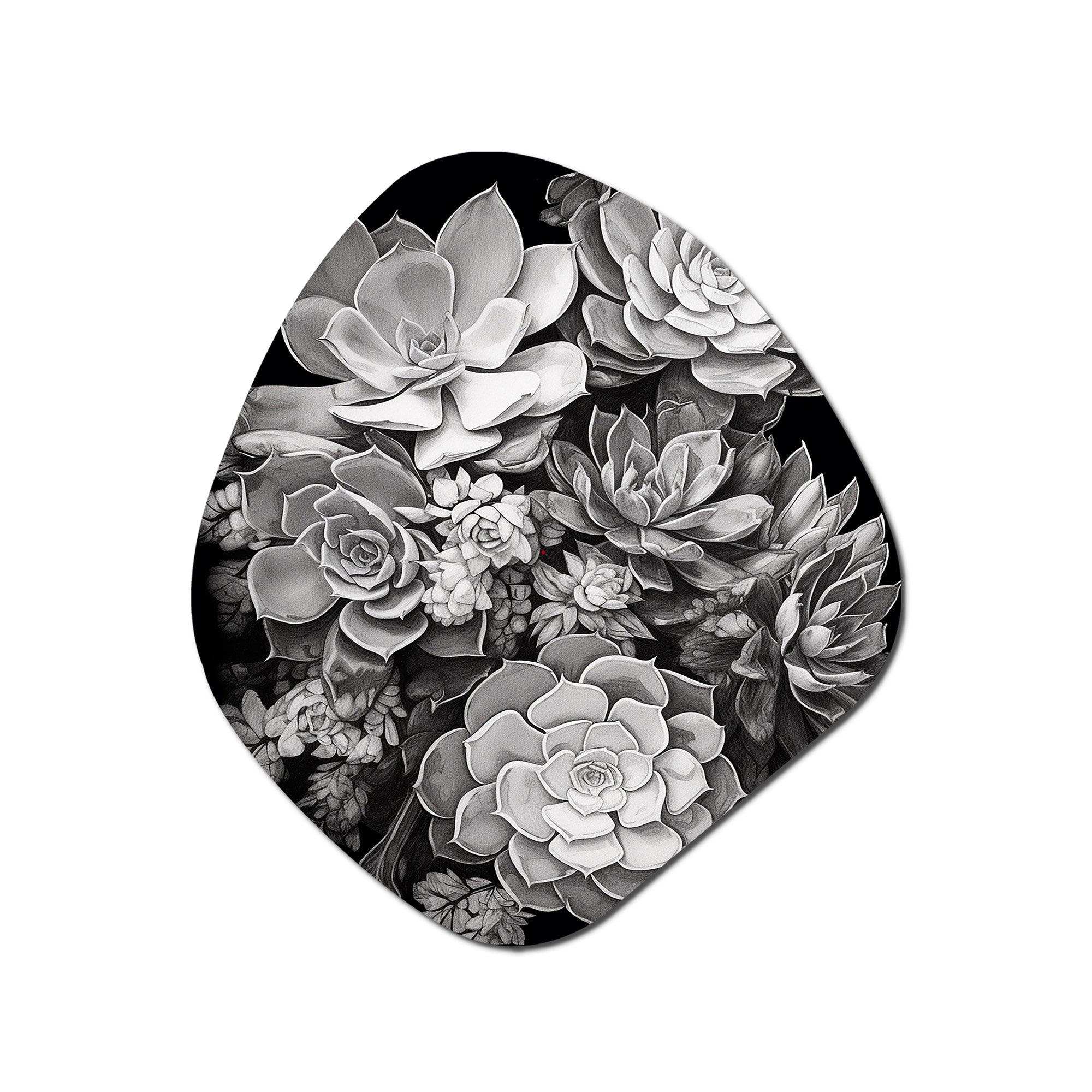 Grey Black Succulent Resilience - Asymmetric Metal Wall Art