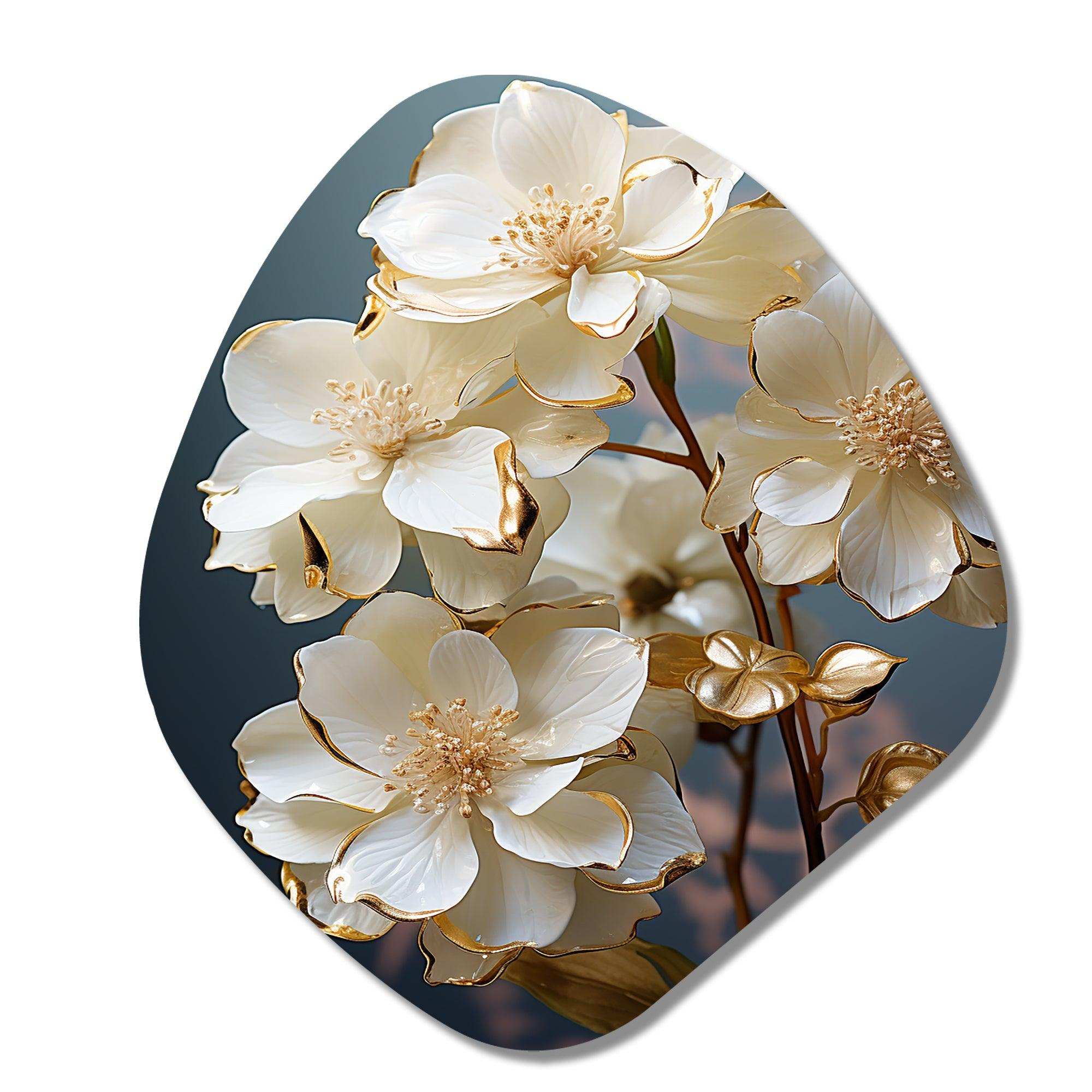 Baroque Hydrangea White And Gold II - Asymmetric Metal Wall Art