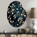 Gold And Blue Royal Botanical Vines - Asymmetric Metal Wall Art