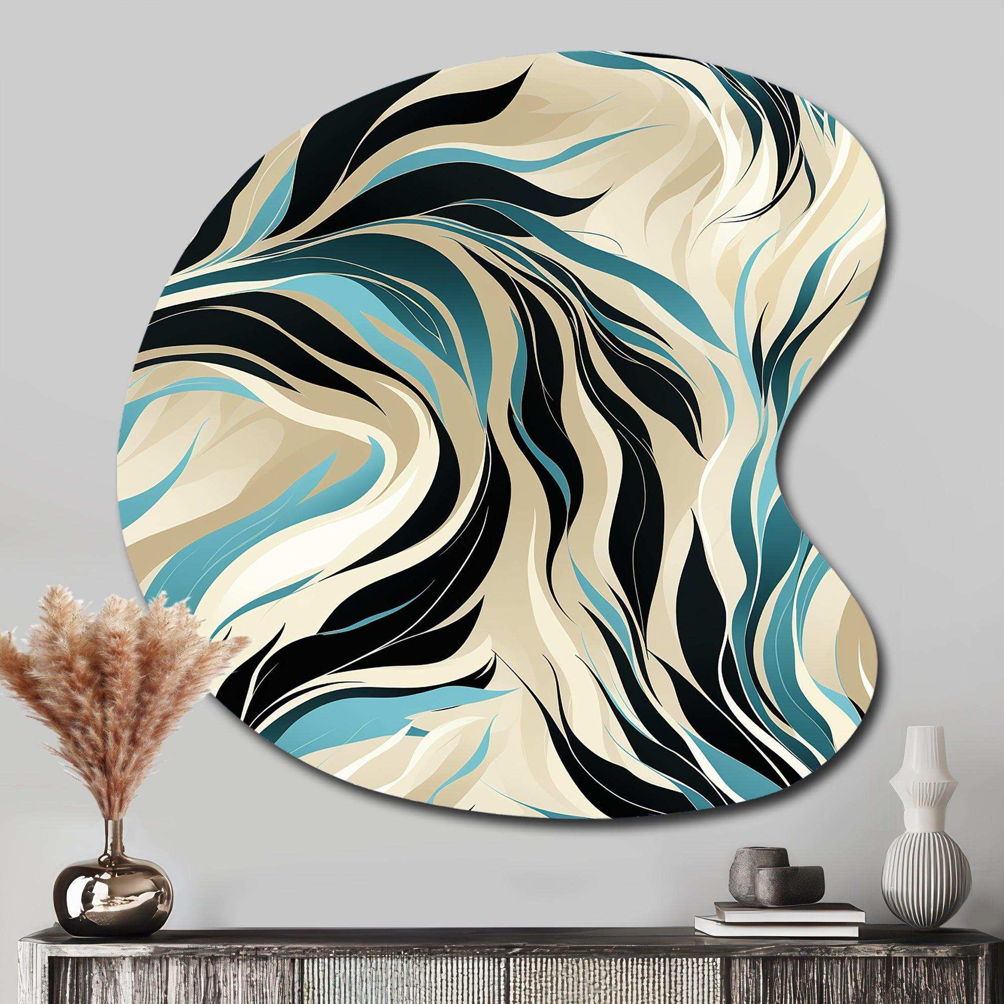 Teal And Cream Natures Whispers - Asymmetric Metal Wall Art
