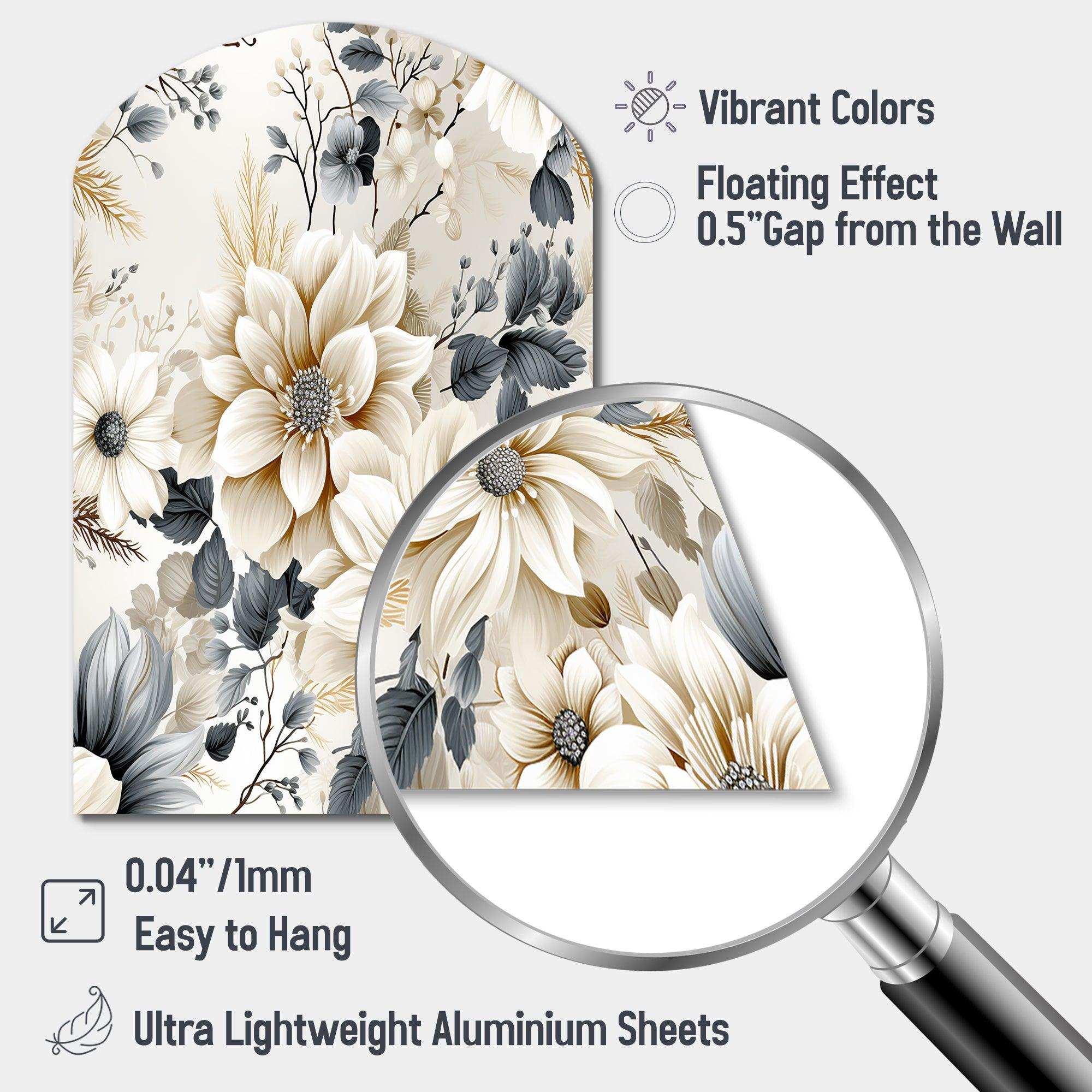 Ethereal Blue And White Chrysanthemum Boho Pattern - Asymmetric Metal Wall Art