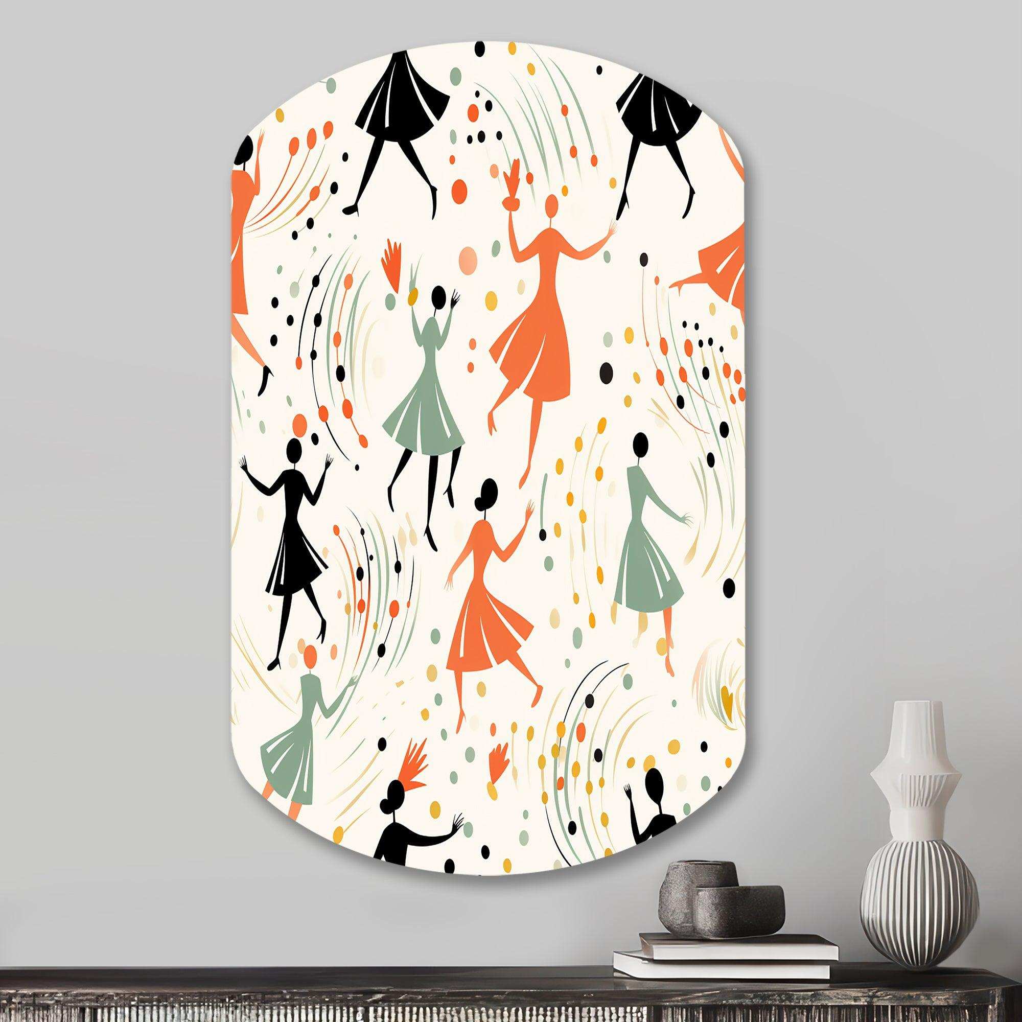 Midcentury Blue And Orange Poka Dota Dance - Asymmetric Metal Wall Art