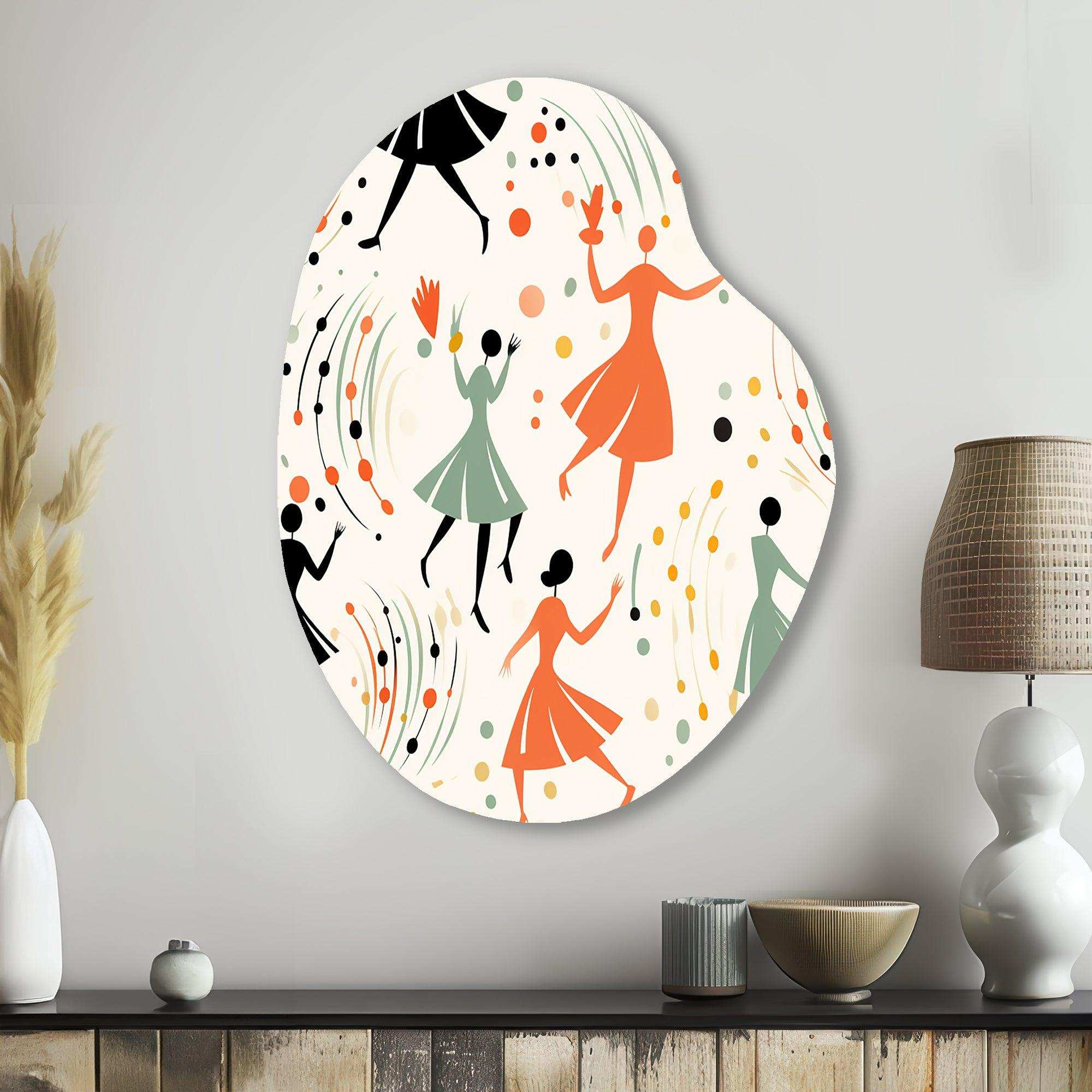 Midcentury Blue And Orange Poka Dota Dance - Asymmetric Metal Wall Art