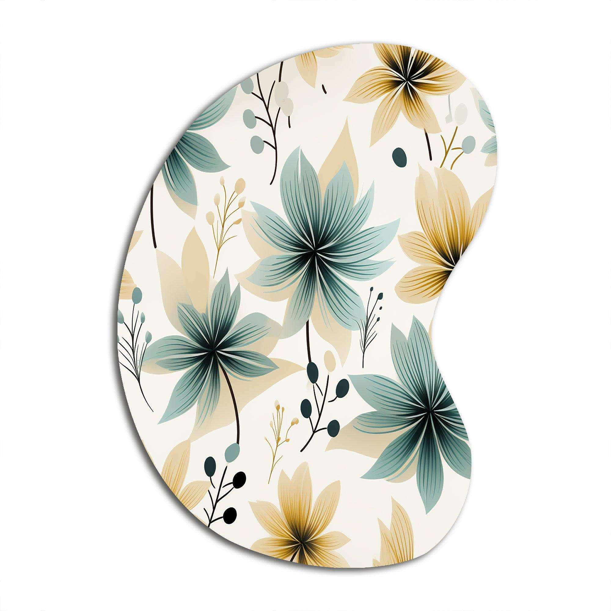 Teal & Beige Elegant Floral Pattern - Asymmetric Metal Wall Art