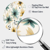 Teal & Beige Elegant Floral Pattern - Asymmetric Metal Wall Art