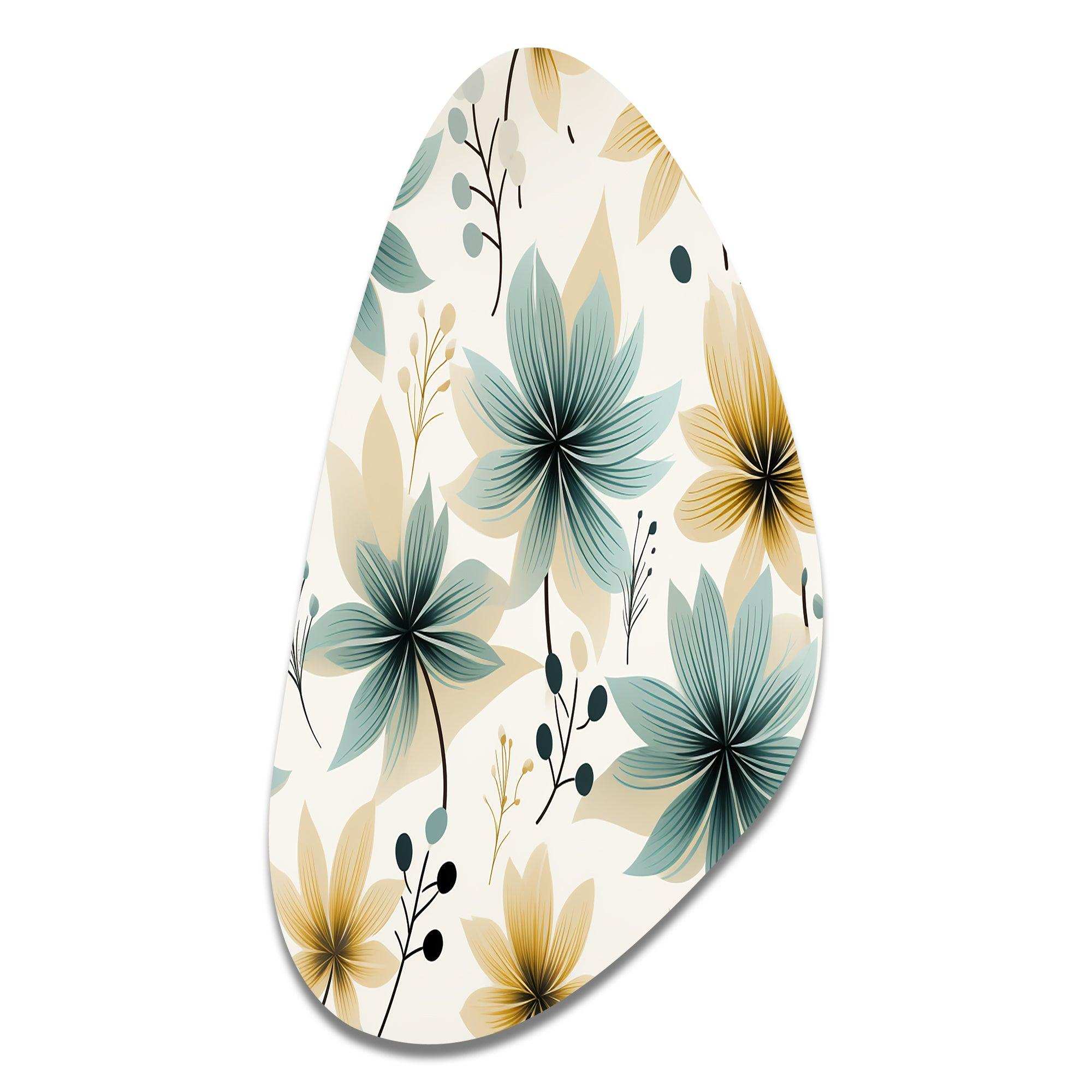 Teal & Beige Elegant Floral Pattern - Asymmetric Metal Wall Art