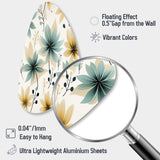 Teal & Beige Elegant Floral Pattern - Asymmetric Metal Wall Art
