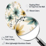 Teal & Beige Elegant Floral Pattern - Asymmetric Metal Wall Art