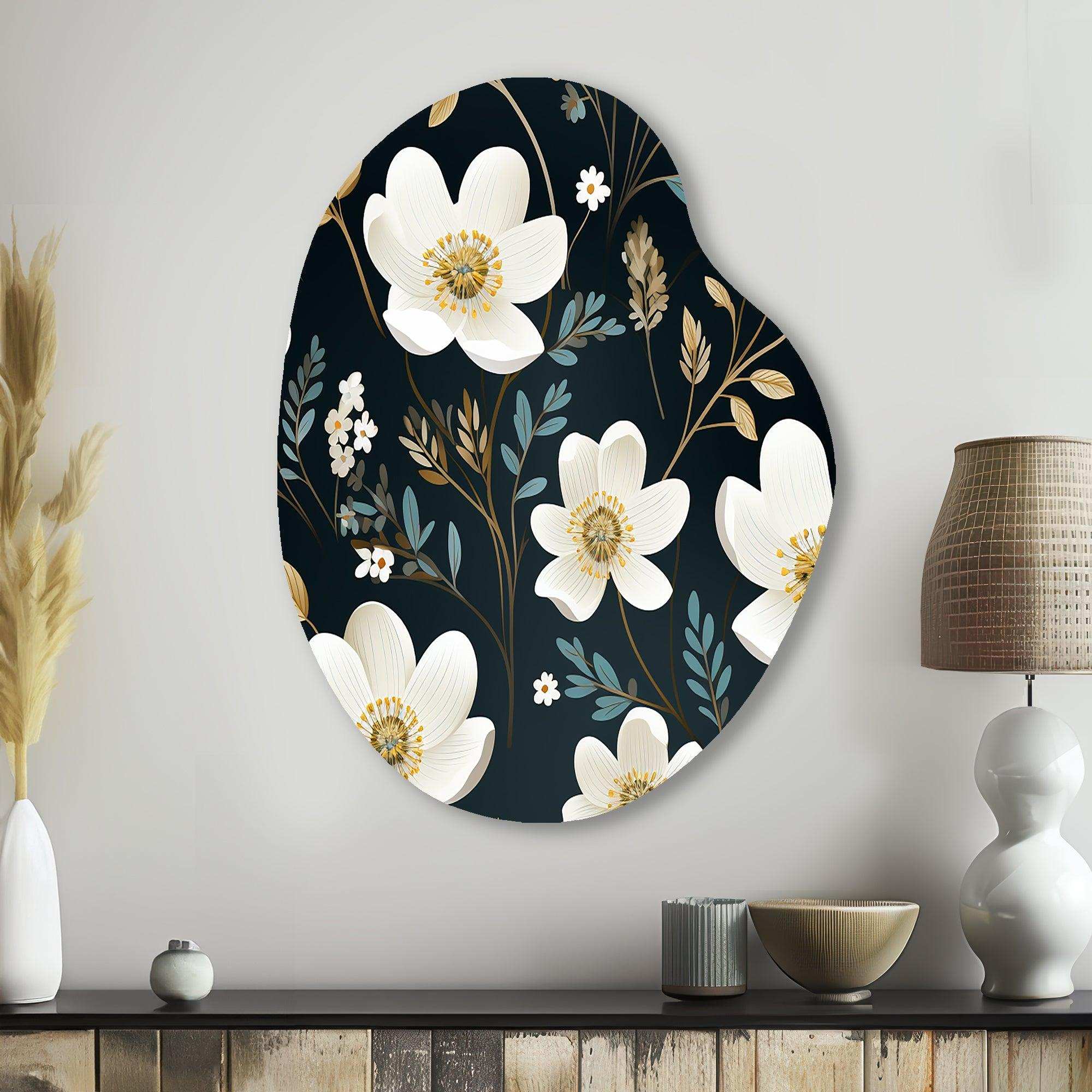 Mystic White And Teal Splendor Gardens - Asymmetric Metal Wall Art