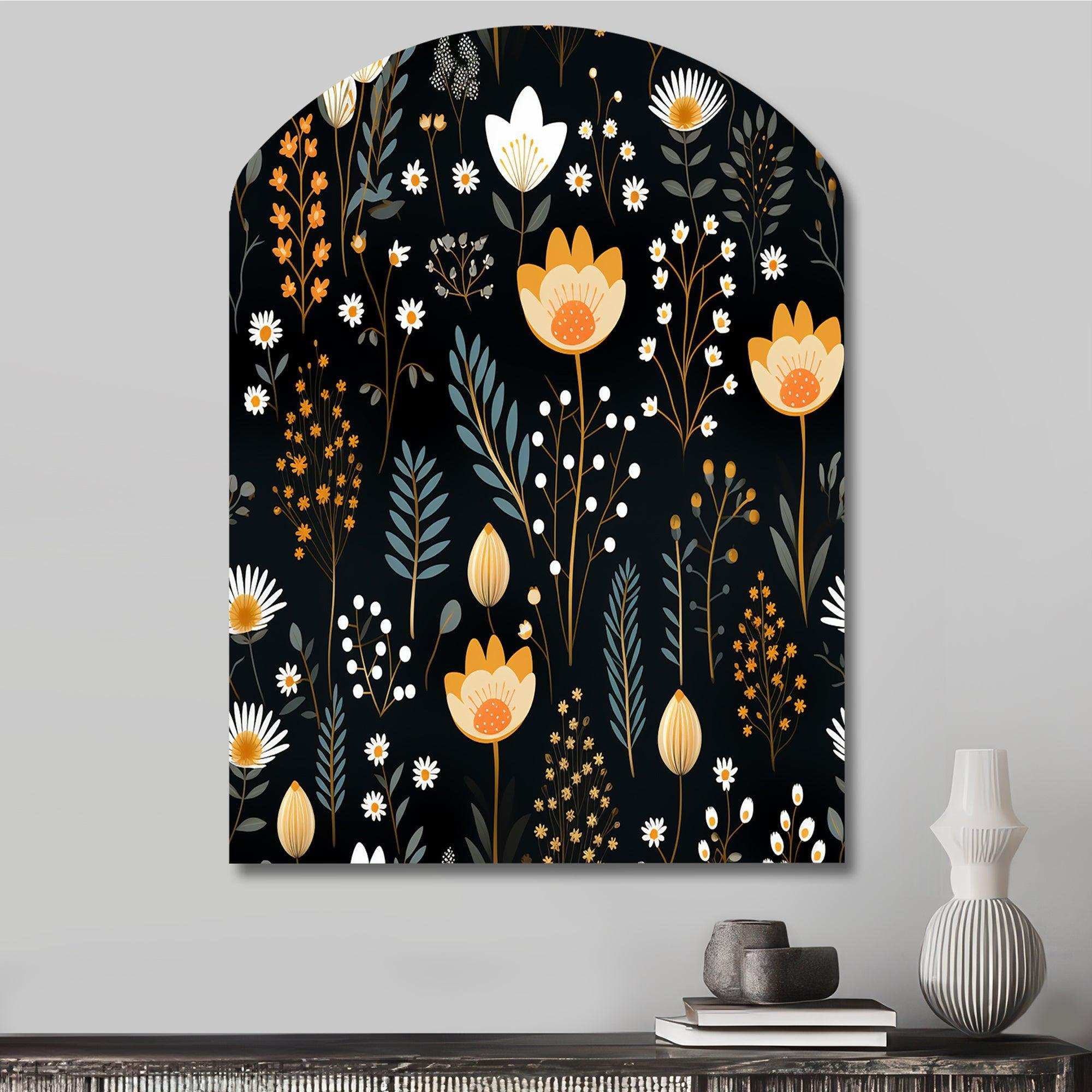 Rustic Black And Yellow Garden Charm - Asymmetric Metal Wall Art