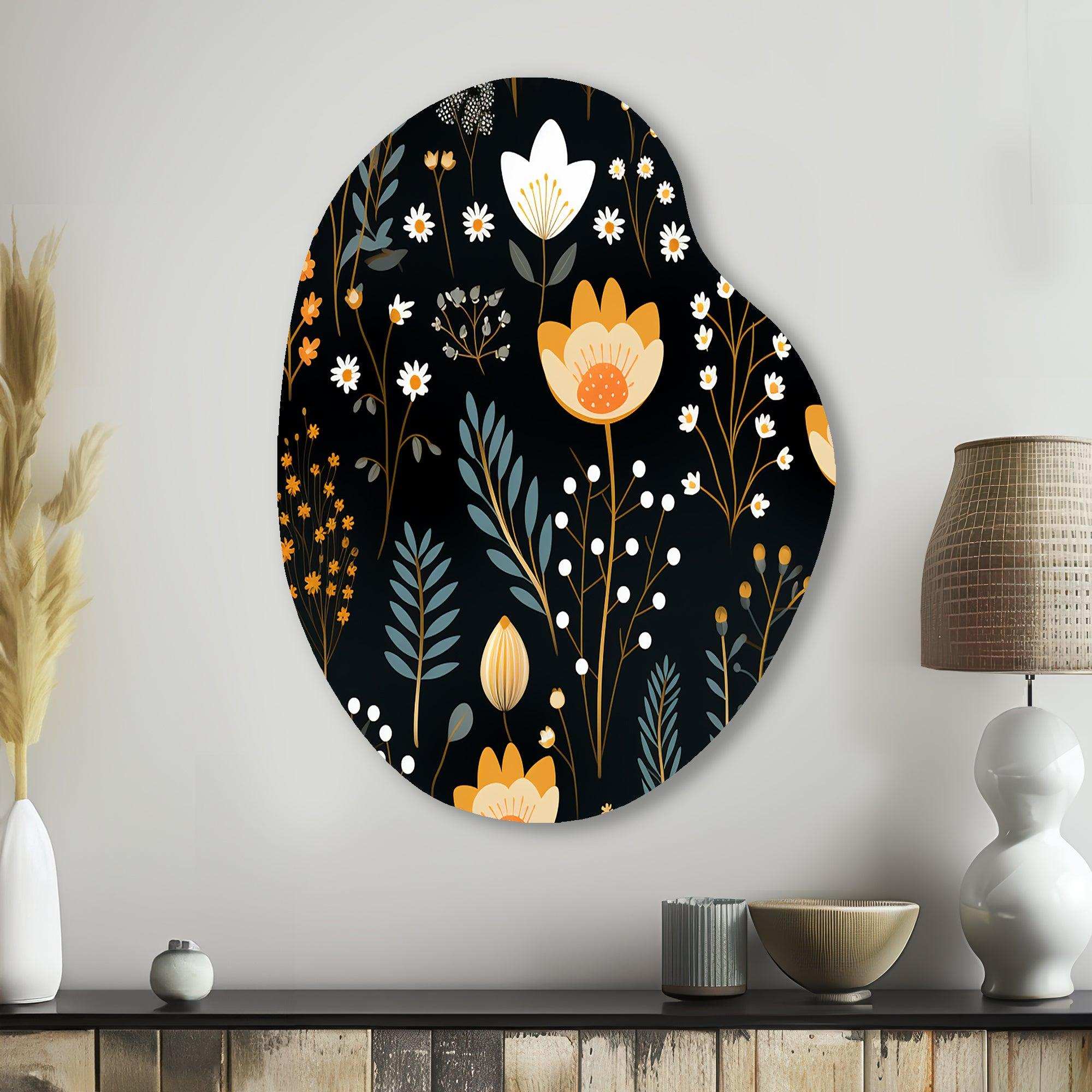Rustic Black And Yellow Garden Charm - Asymmetric Metal Wall Art