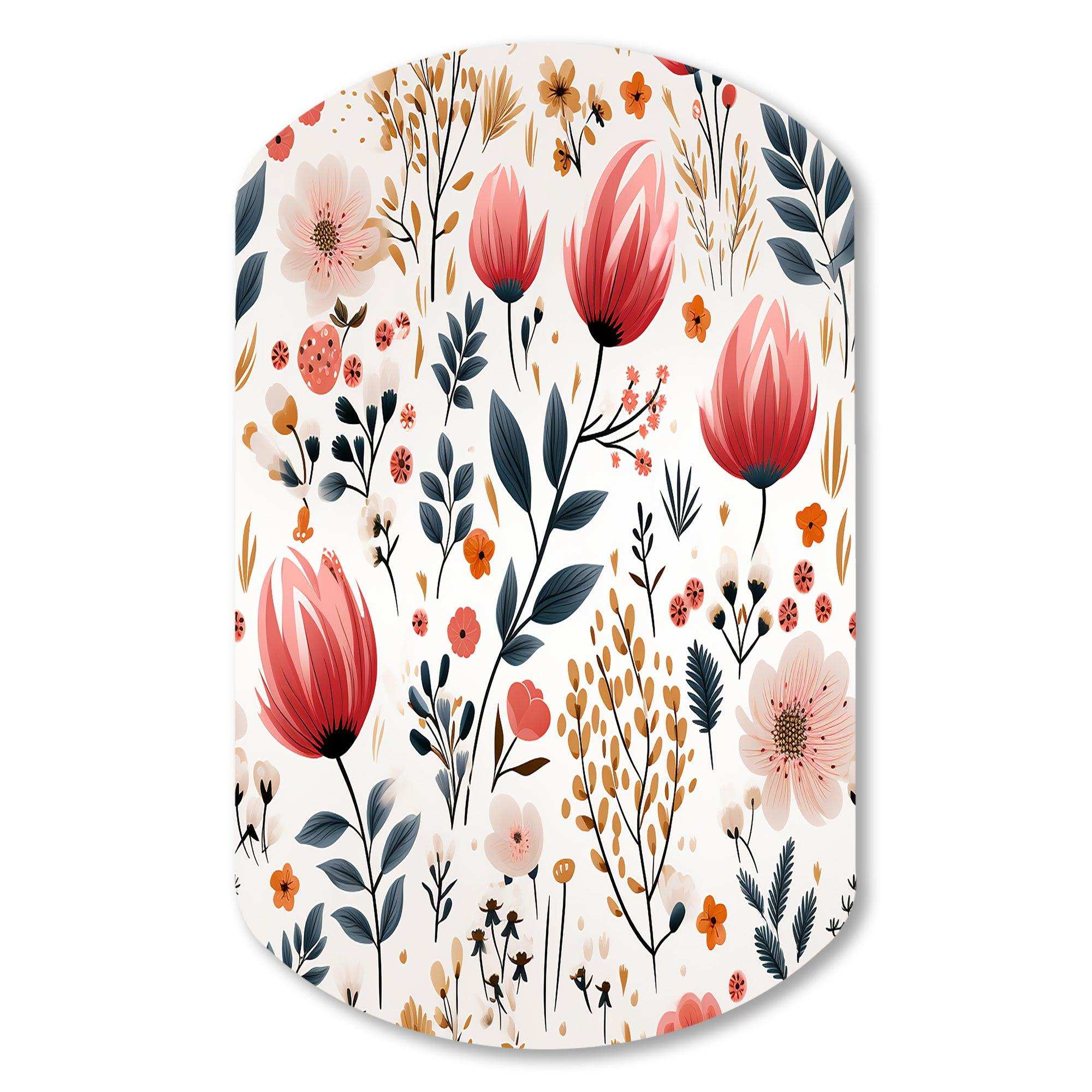 Rustic Pink Garden Charm Floral Pattern - Asymmetric Metal Wall Art