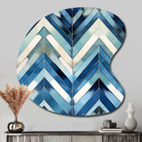 Vintage Cobalt Blue White Chevron Geometric - Asymmetric Metal Wall Art