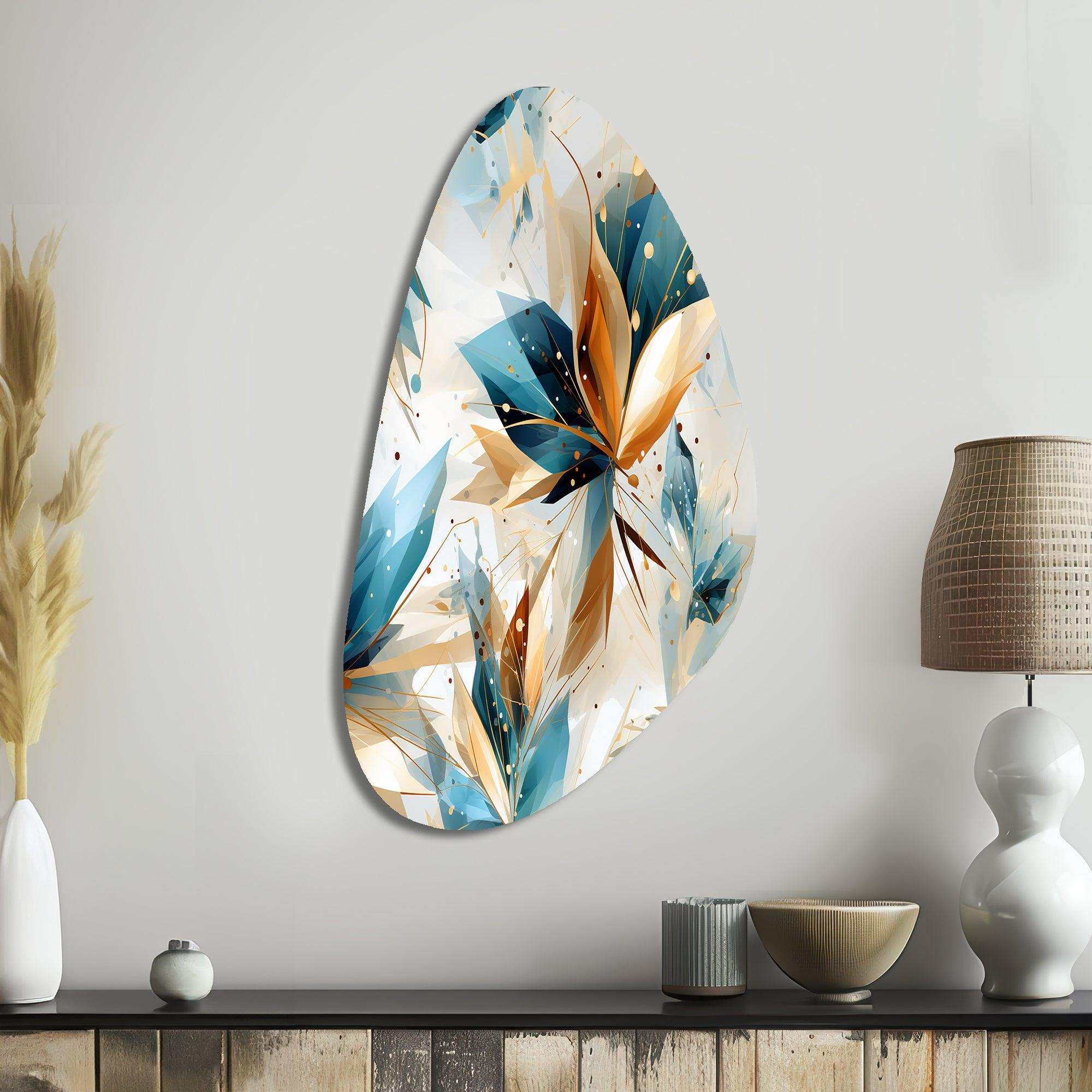 Teal And White Crystal Extravagant Glamour - Asymmetric Metal Wall Art