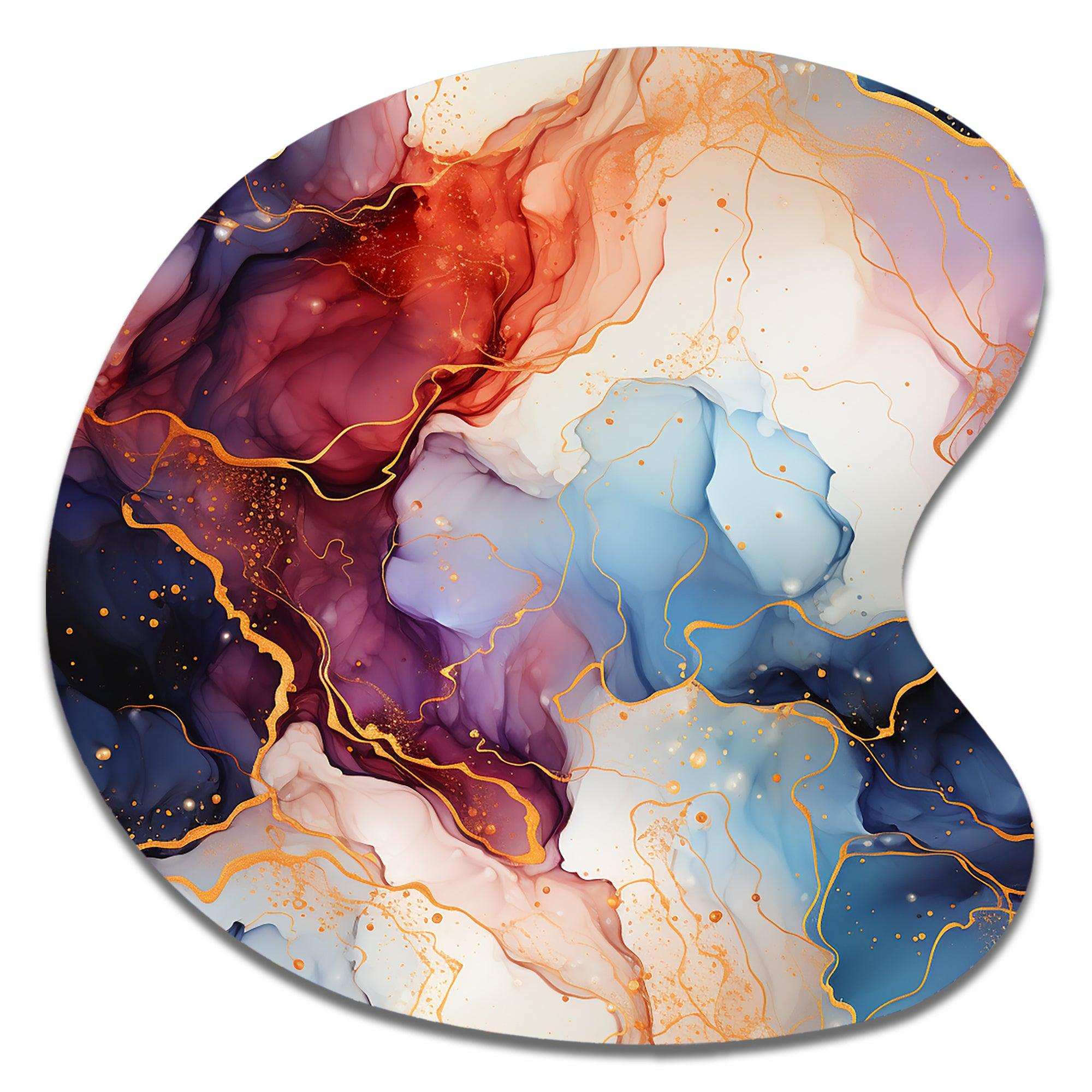 Red And Blue Celestial Radiance Marble Bliss - Asymmetric Metal Wall Art