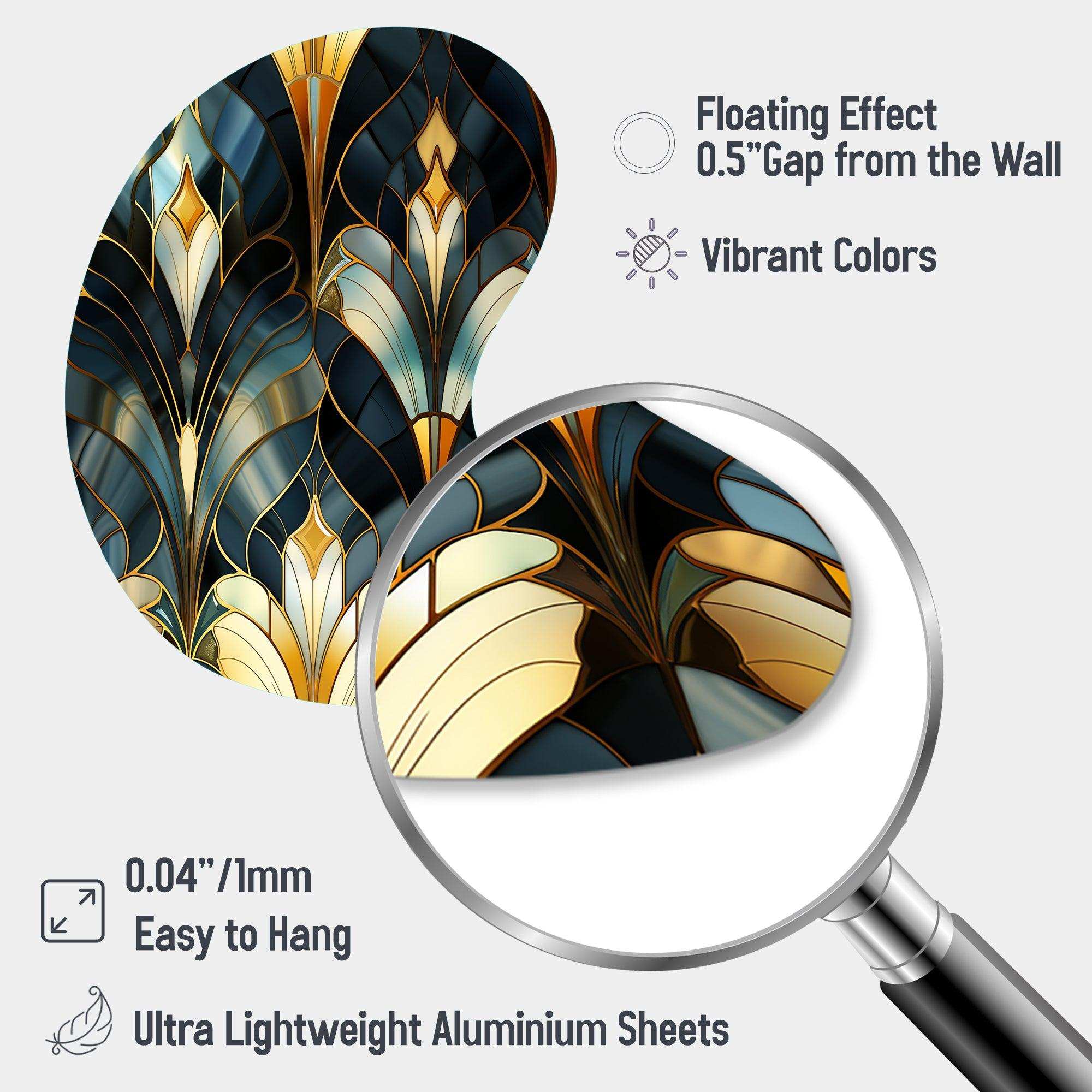 Deco Gold And Emerard Marble Opulence - Asymmetric Metal Wall Art