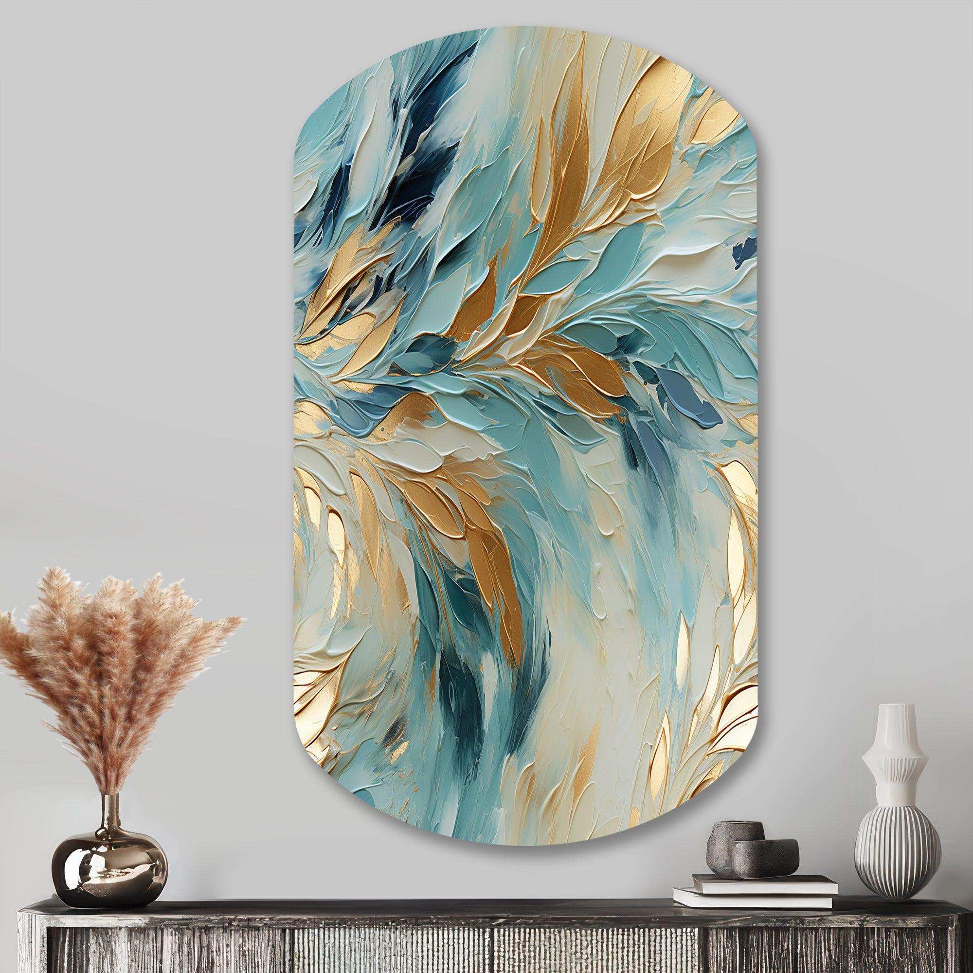 Gold And Blue Frosty Drift Experienc - Asymmetric Metal Wall Art