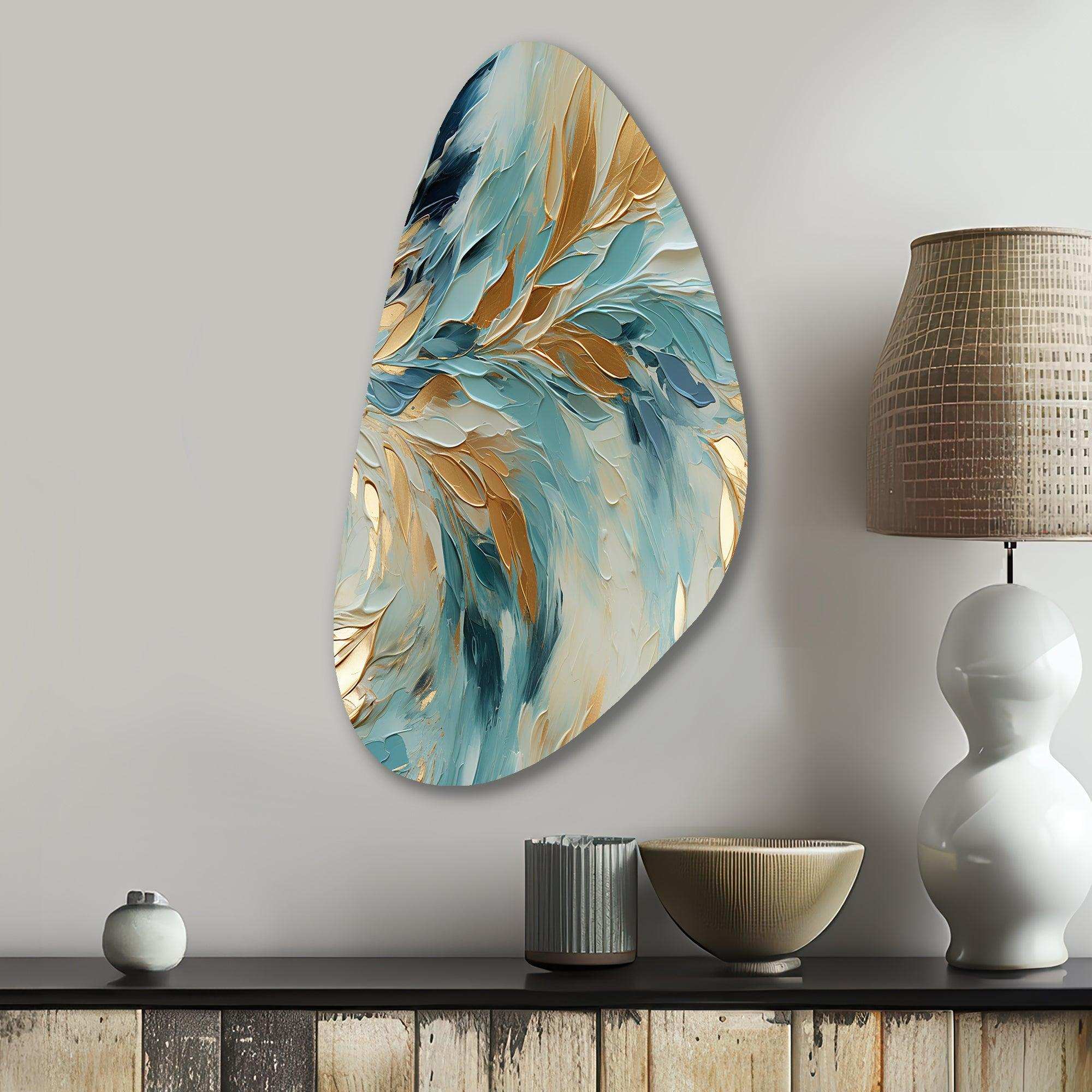 Gold And Blue Frosty Drift Experienc - Asymmetric Metal Wall Art