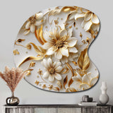 Golden White And Blue Flowers Elegance - Asymmetric Metal Wall Art