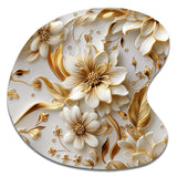 Golden White And Blue Flowers Elegance - Asymmetric Metal Wall Art