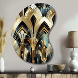 1970S Blue And Gold Damask Art Deco - Asymmetric Metal Wall Art