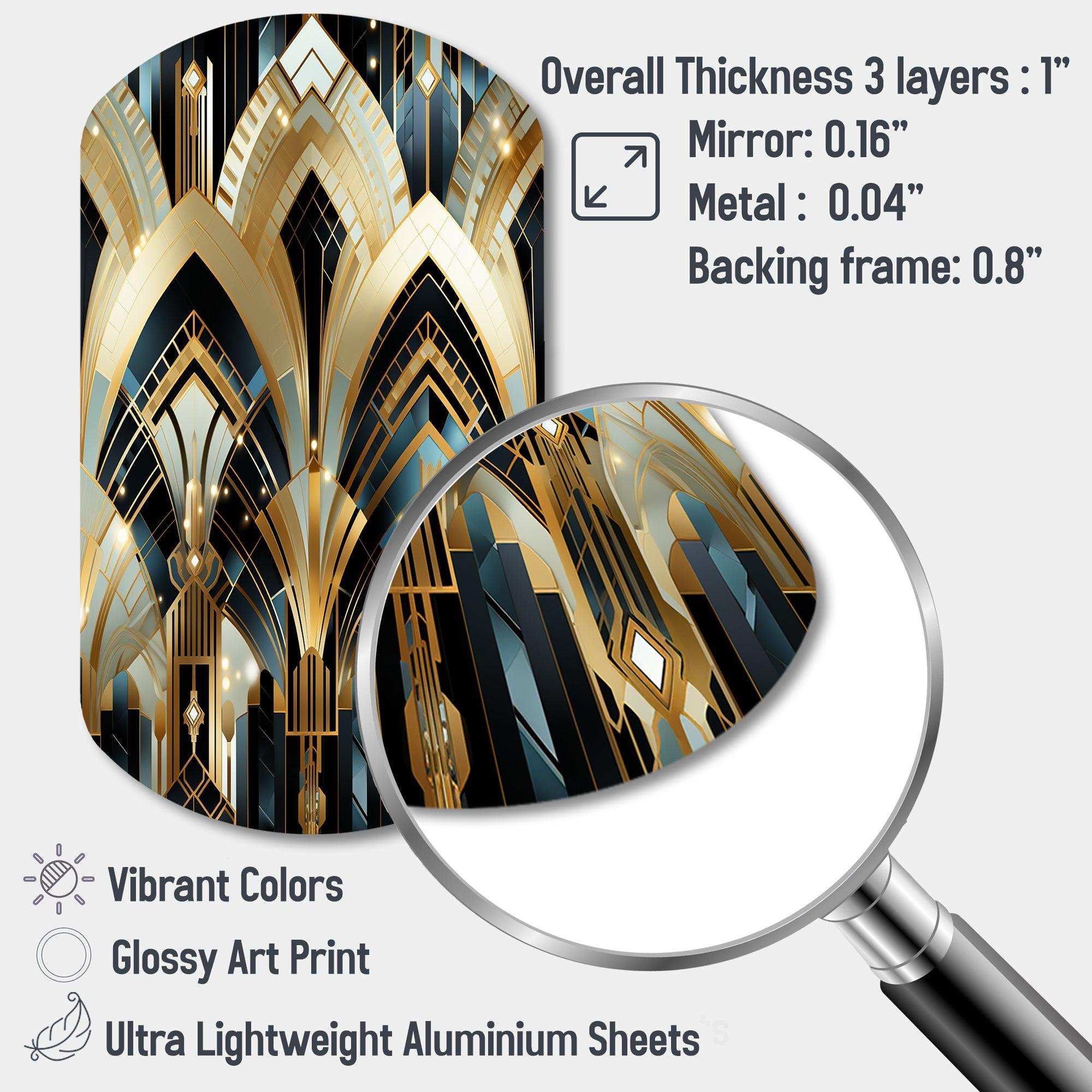 1970S Blue And Gold Damask Art Deco - Asymmetric Metal Wall Art