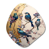 Multicolor Birds On Plum Blossoms Tree II - Asymmetric Metal Wall Art