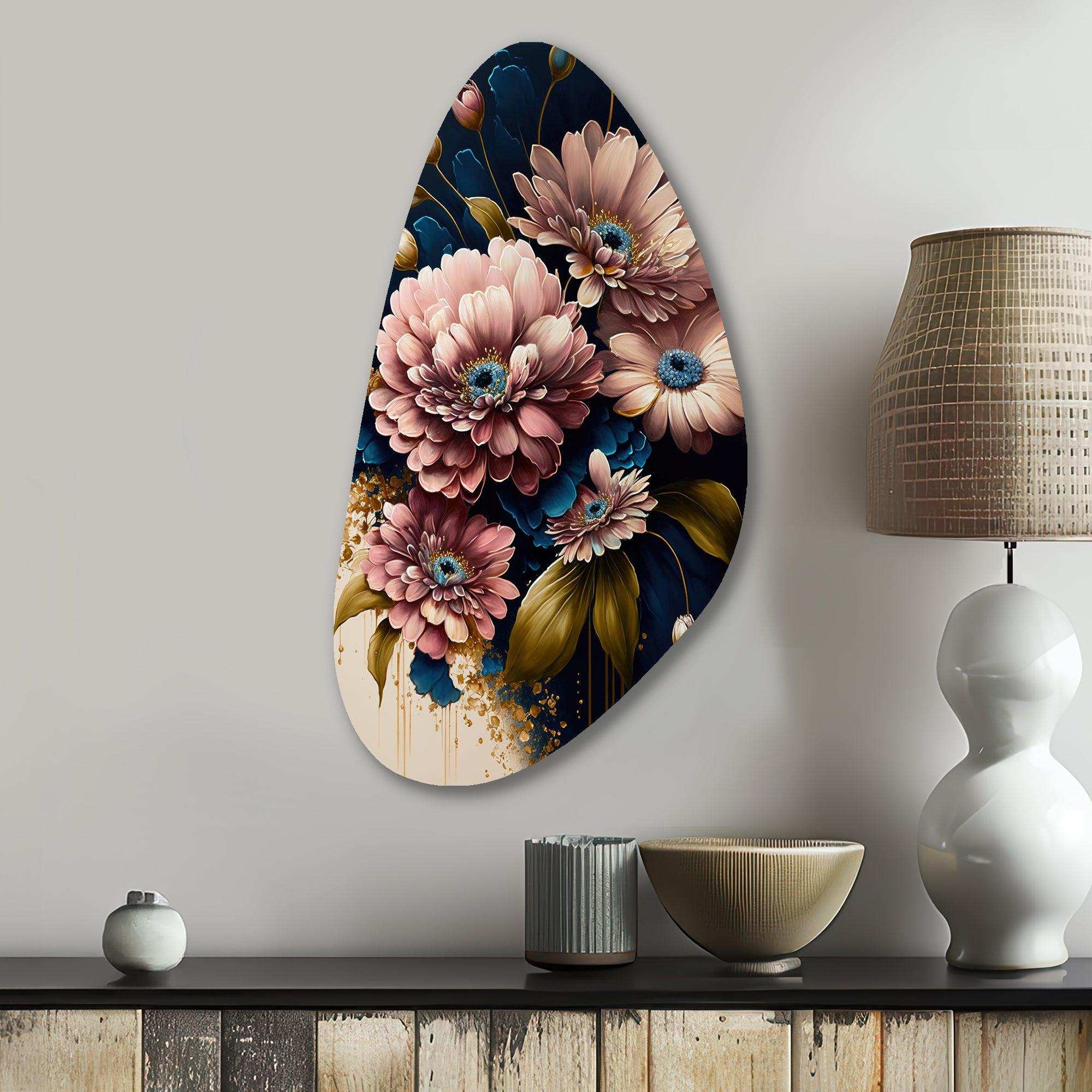 Burgundy And Blue Daisy Bunch I - Asymmetric Metal Wall Art