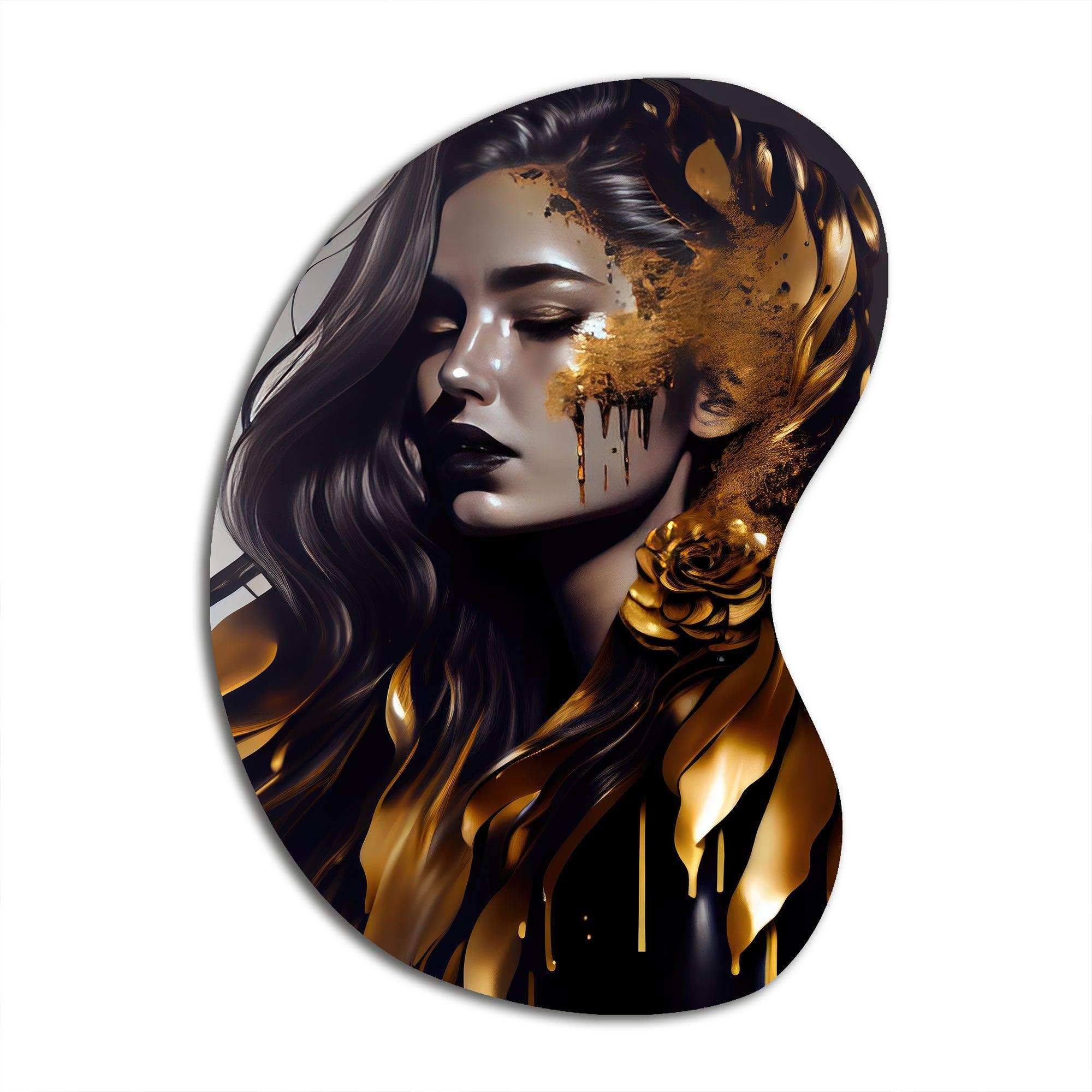 Gold And Black Sensual Woman I - Asymmetric Metal Wall Art