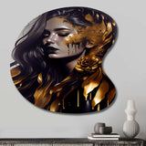 Gold And Black Sensual Woman I - Asymmetric Metal Wall Art