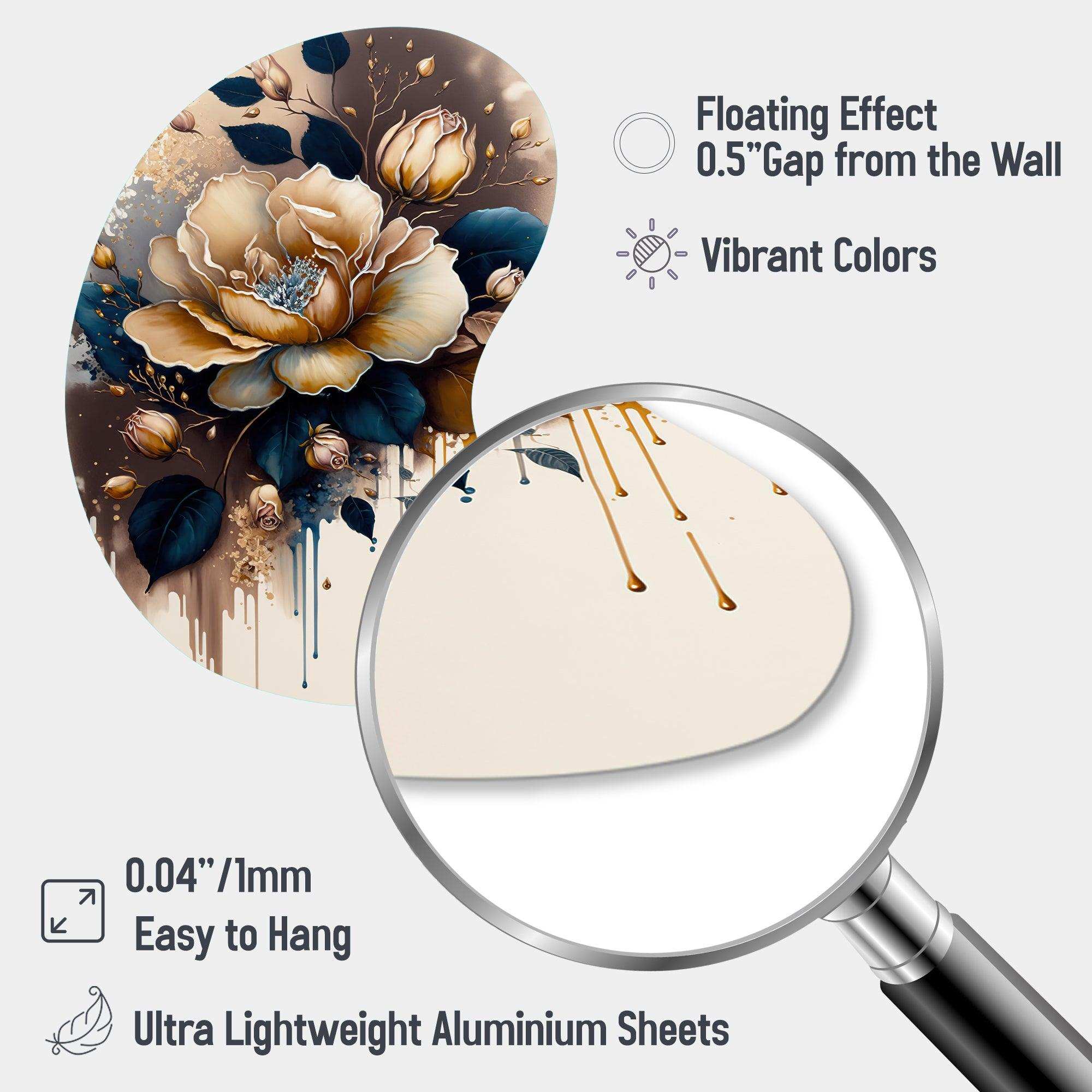 Brown And Blue Rose Design - Asymmetric Metal Wall Art