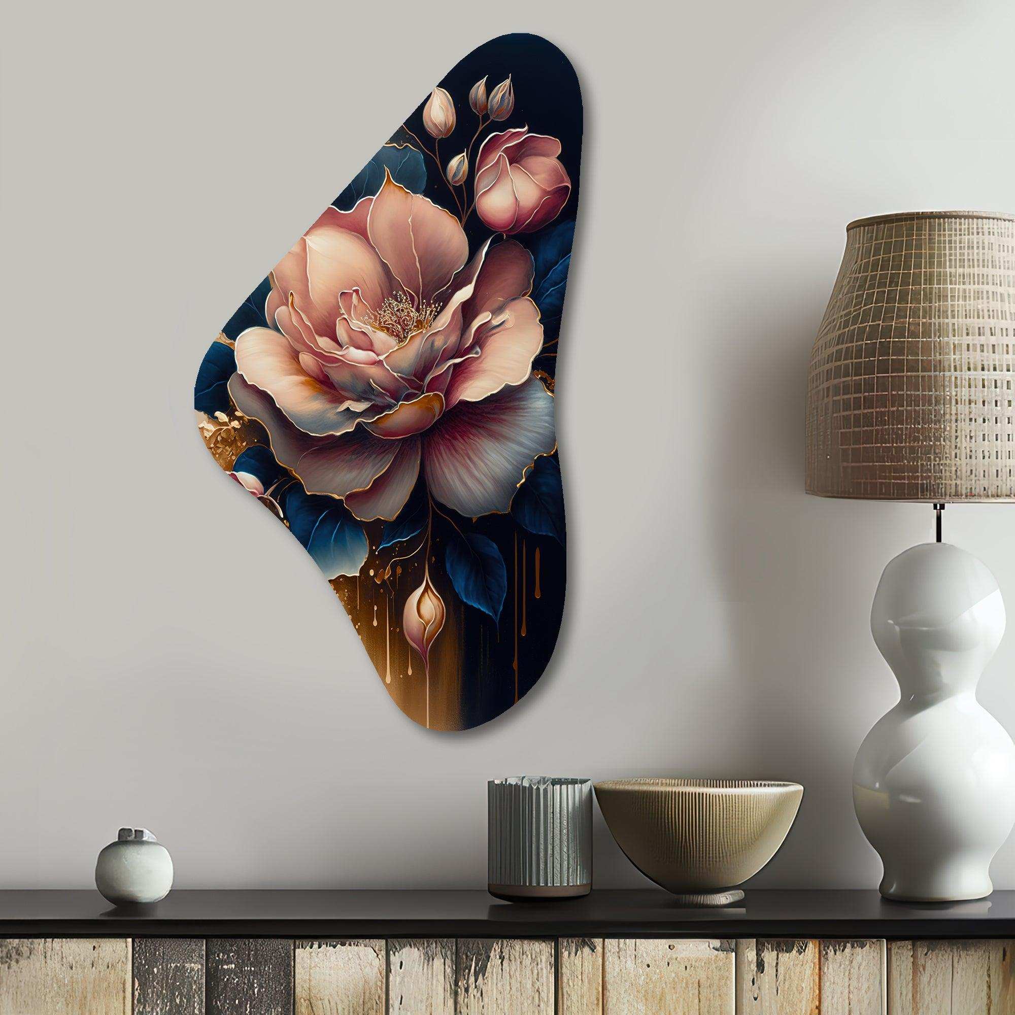 Decadent Pink And Blue Roses III - Asymmetric Metal Wall Art