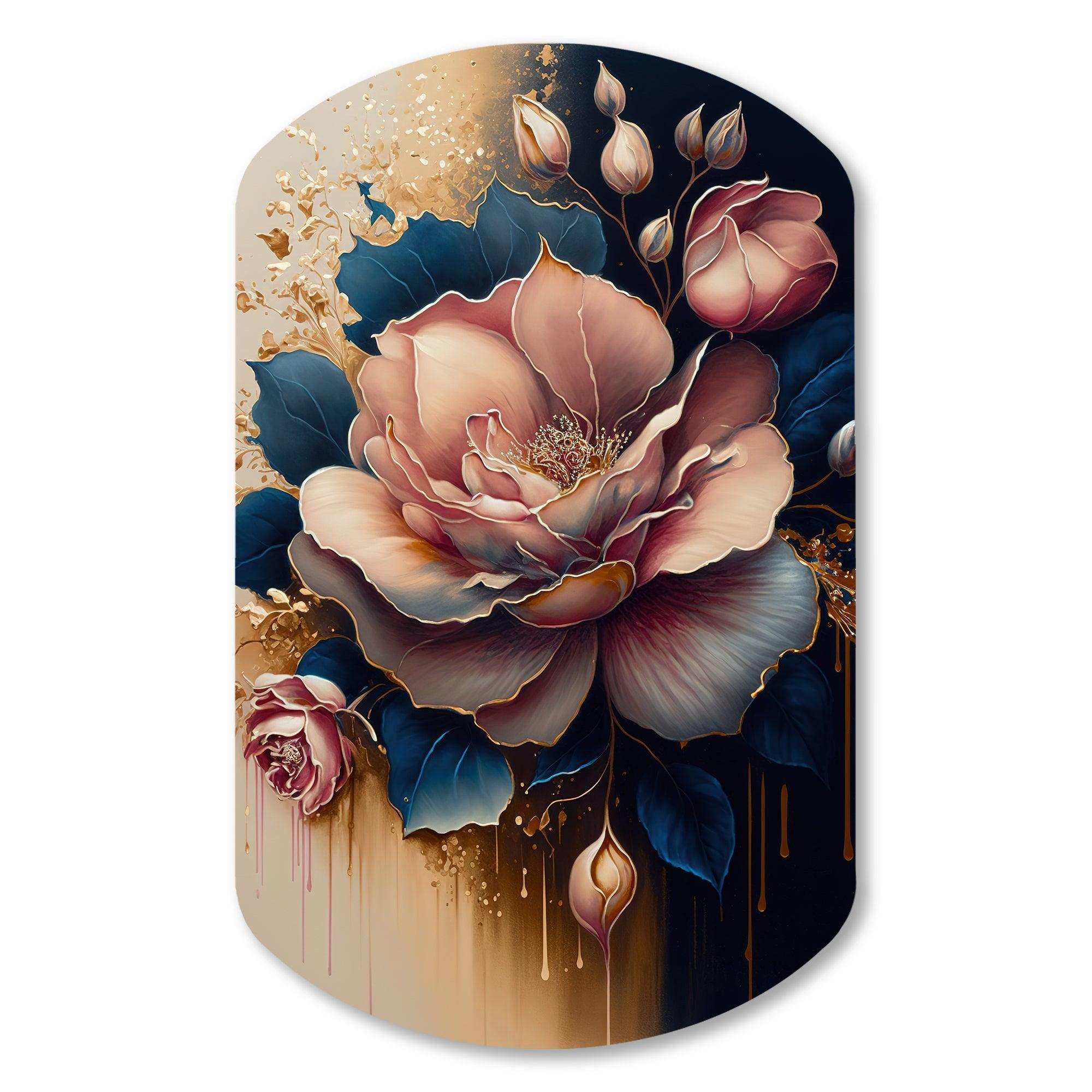 Decadent Pink And Blue Roses III - Asymmetric Metal Wall Art