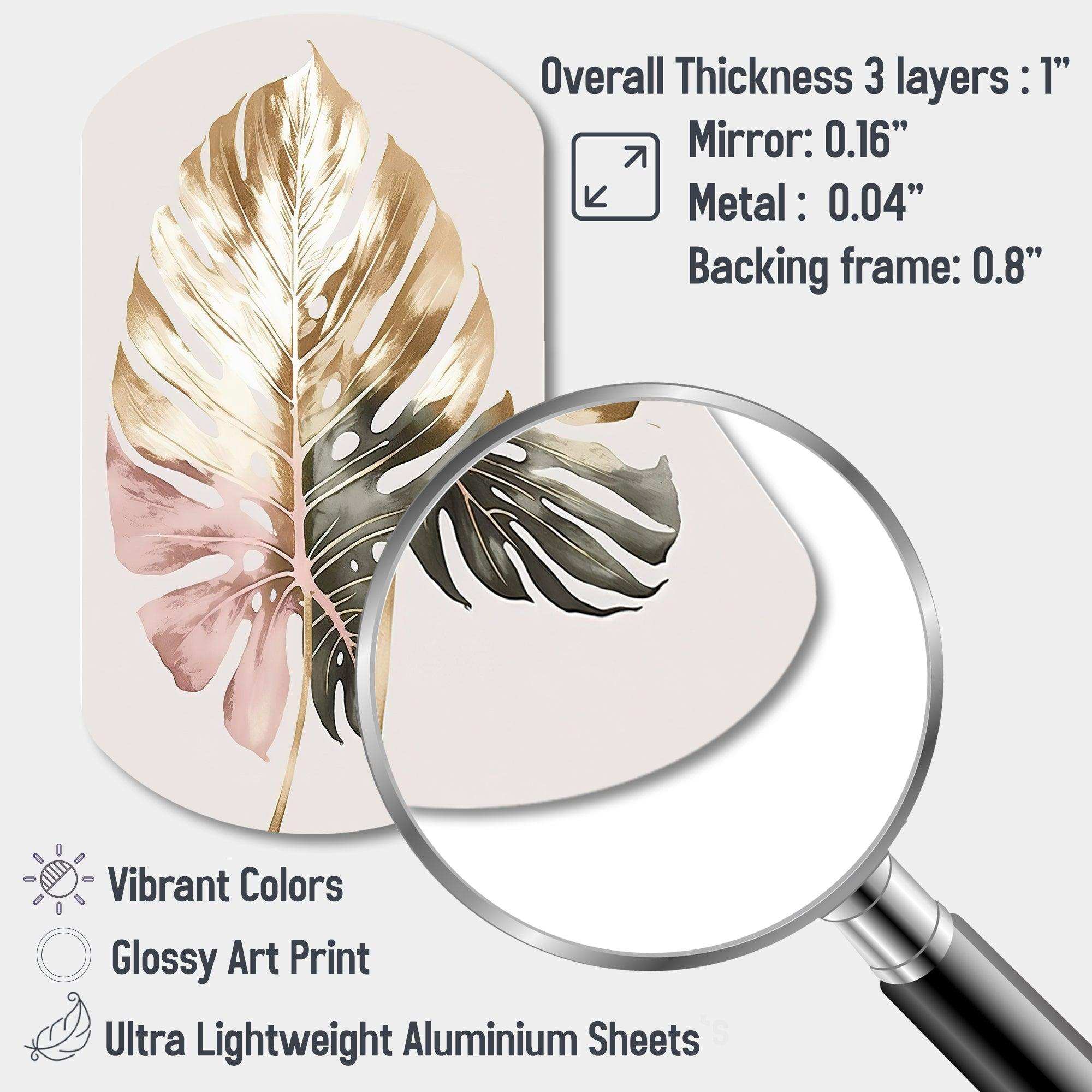 Gold And White Philodendron Leaf II - Asymmetric Metal Wall Art