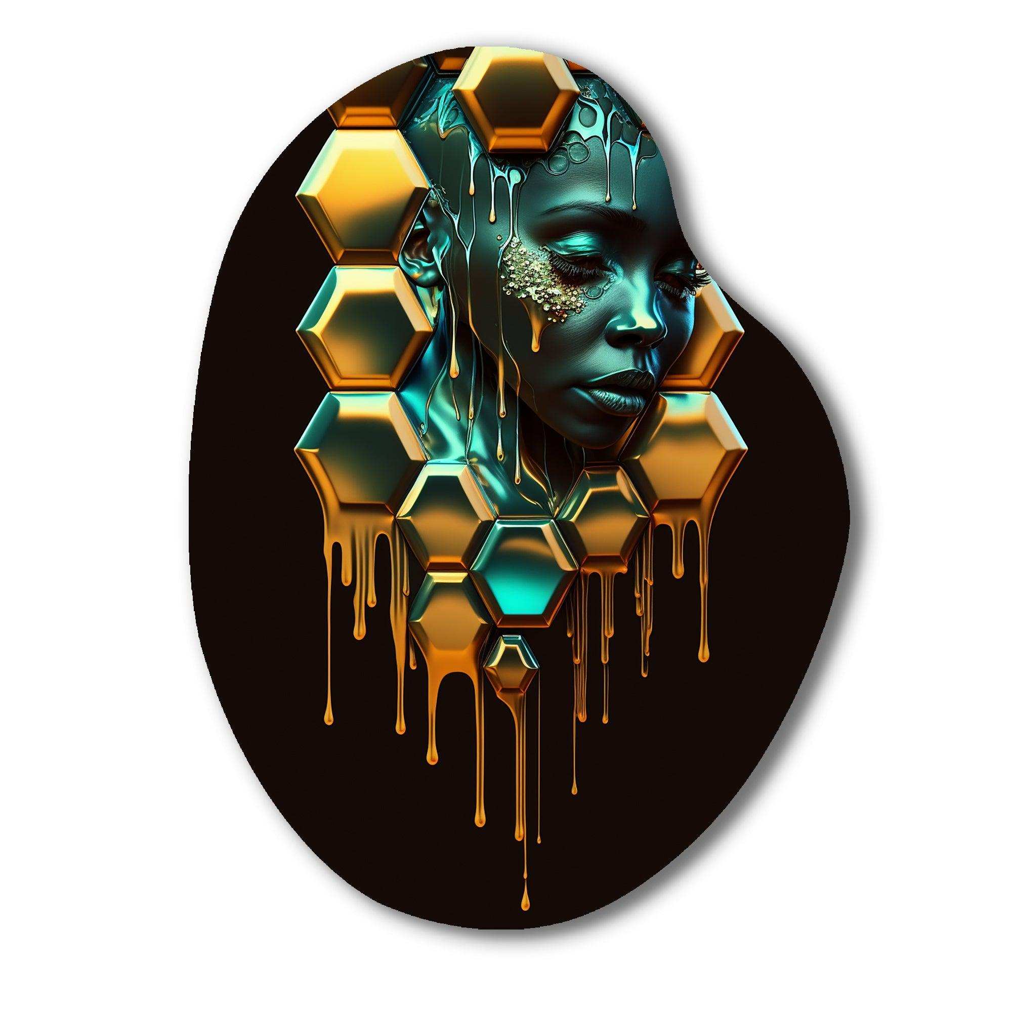 Hexagon Art With Woman Face I - Asymmetric Metal Wall Art