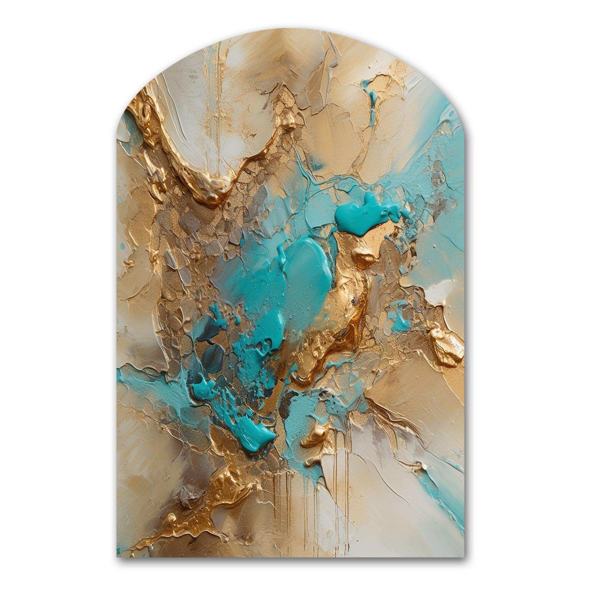 Gold Blue Transcendent Liquid Ink II - Asymmetric Metal Wall Art