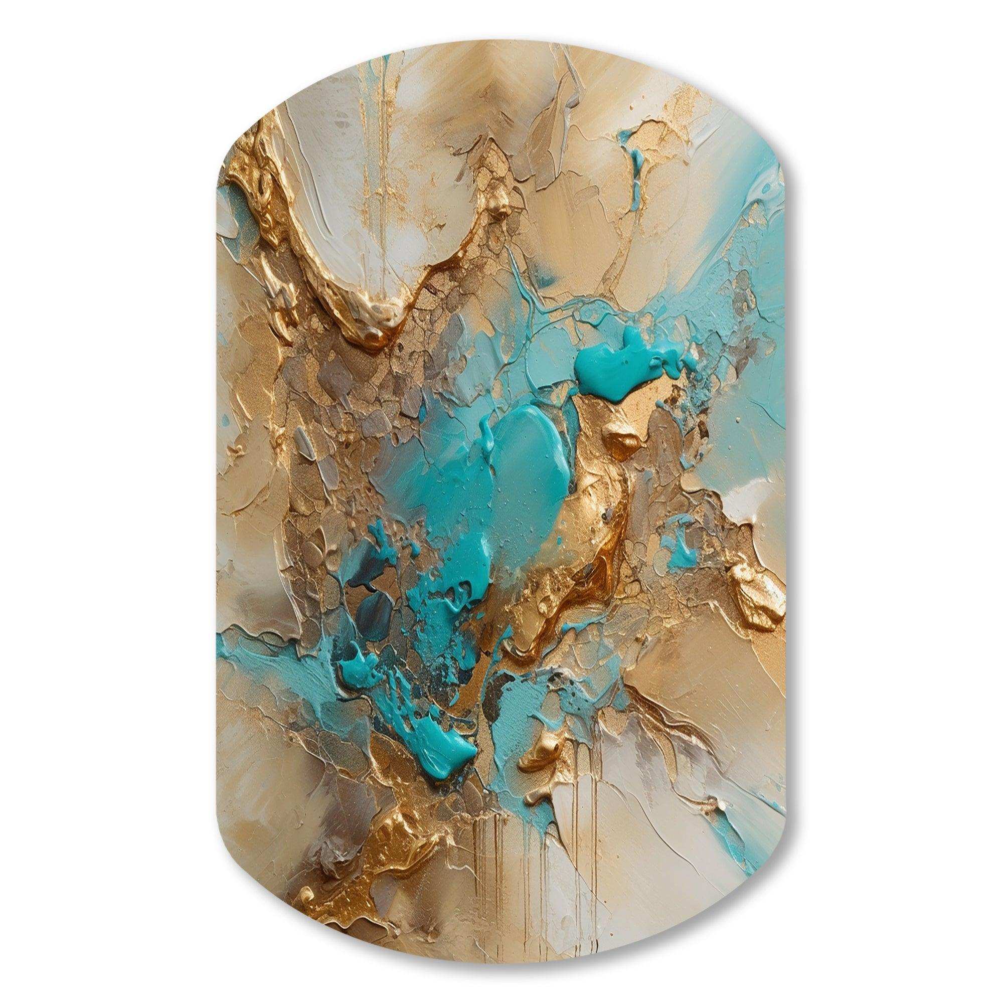 Gold Blue Transcendent Liquid Ink II - Asymmetric Metal Wall Art
