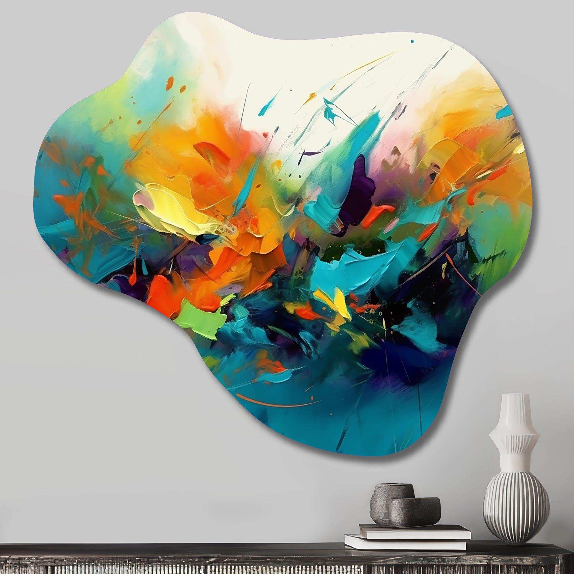 Orange Blue Transcendent Liquid Ink II - Asymmetric Metal Wall Art