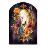 Antique Floral Mirror With Butterflies I - Asymmetric Metal Wall Art