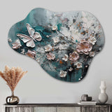 Flowers With Butterflies Painting I - Asymmetric Metal Wall Art