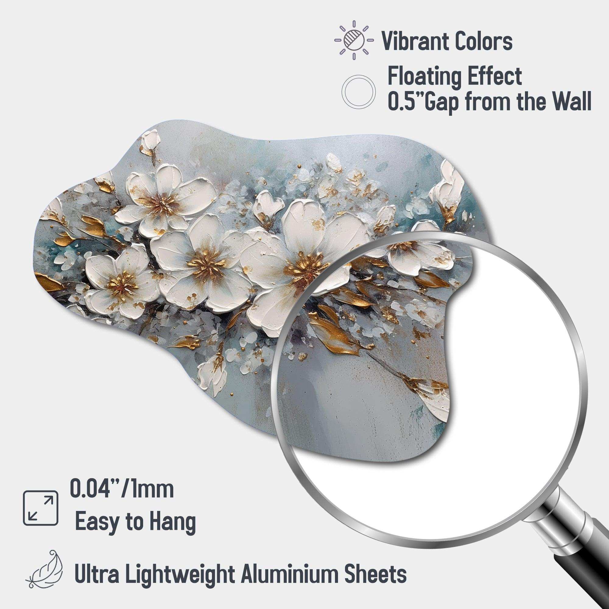 White And Gold Daisy Symphony III - Asymmetric Metal Wall Art